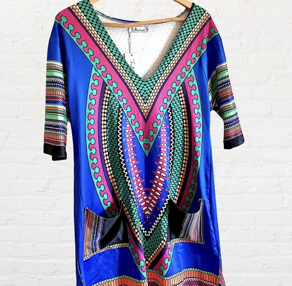 Other FUTURINO BOHO STYLE MINI DRESS WITH FRONT POCKETS Size L / US 10 / IT 46 - 11 Thumbnail