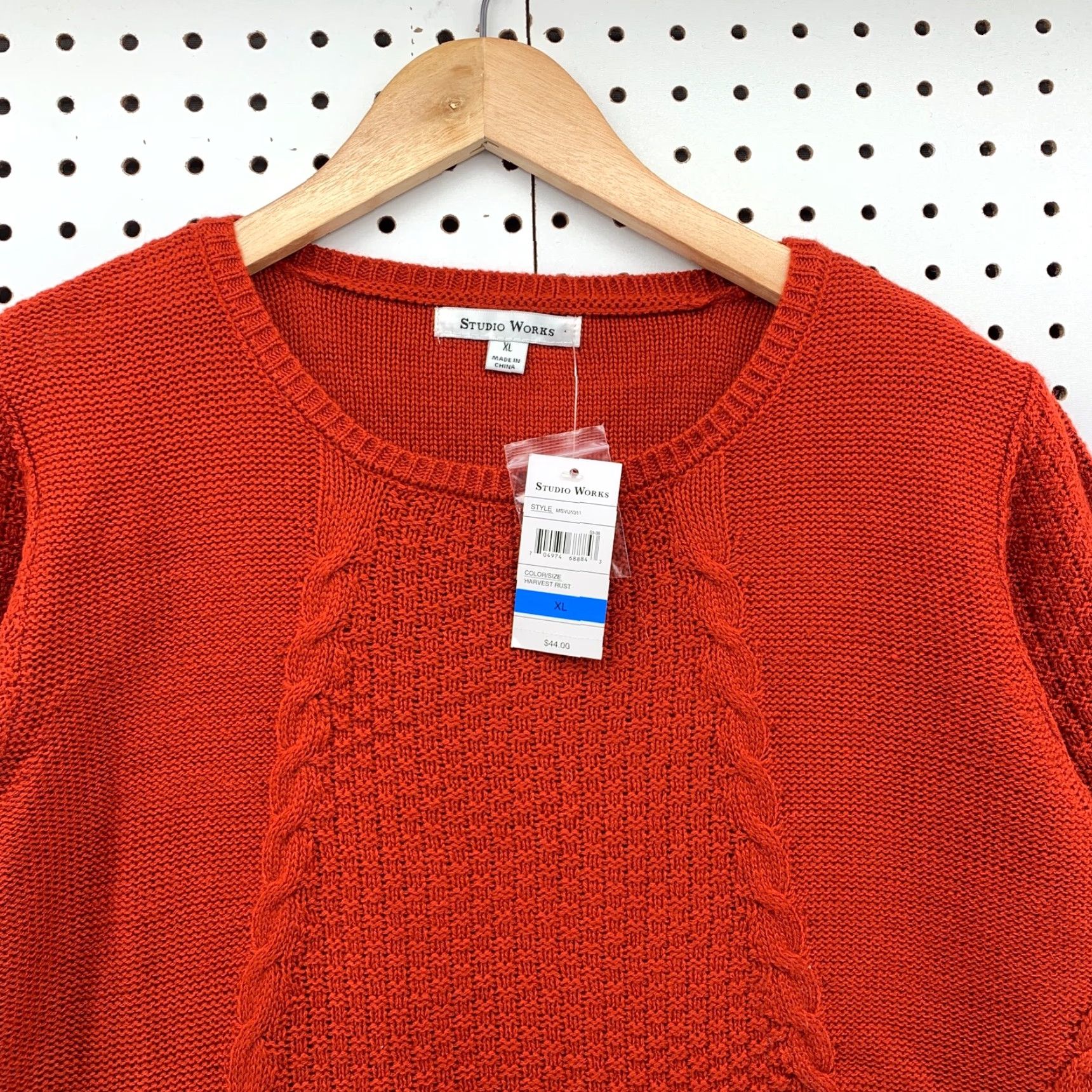 Vintage NEW Studio Works Cable Knit Sweater Women XL Loose Knit Long Sleeve Pullover Rust Orange Size XL / US 12-14 / IT 48-50 - 2 Thumbnail