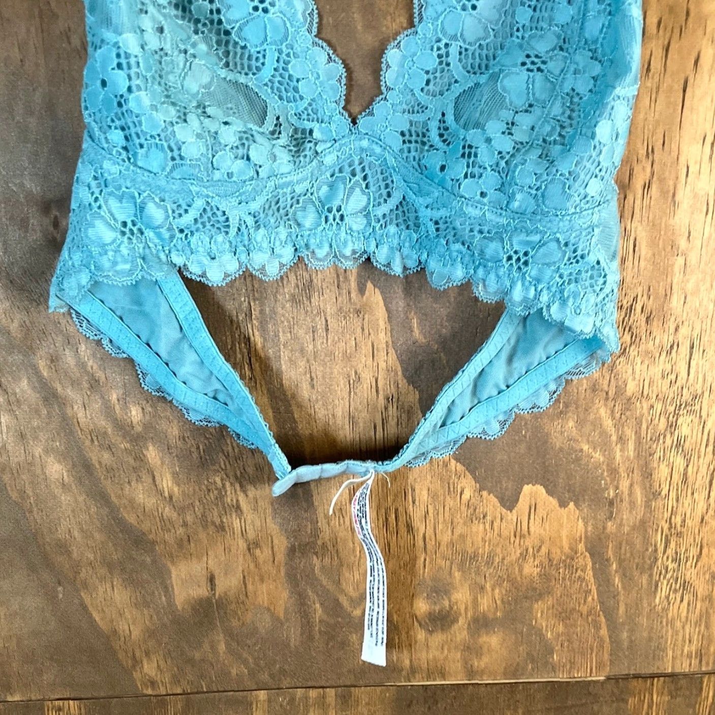 Free People VINTAGE Intimately by Free People Womens Blue Floral Lace Bralette Halter Neck Small Size ONE SIZE - 3 Thumbnail