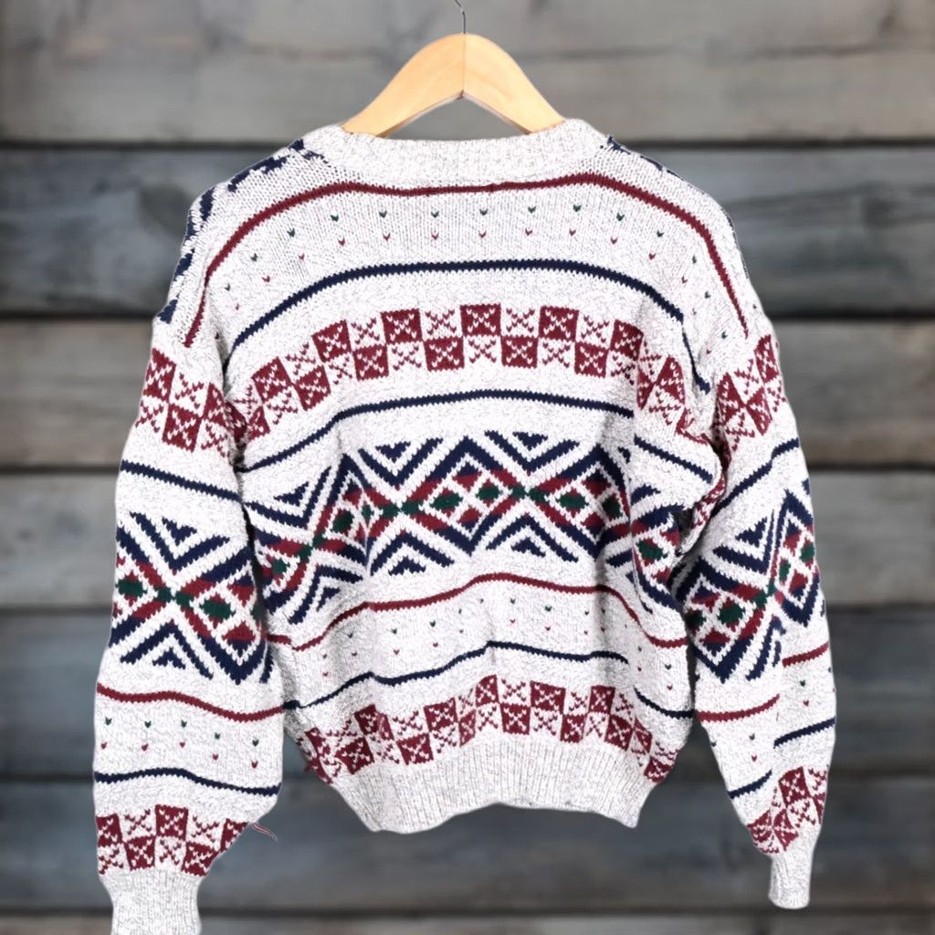 Vintage VINTAGE Expressions Sweater Geometric Heavyweight Cotton Knit Men's Large Gray Pullover Crew Neck Long Sleeve Casual Fall Winter Size US L / EU 52-54 / 3 - 1 Thumbnail