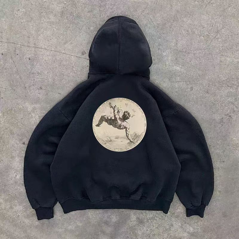 Japanese Brand × Vintage Black street fashion washed retro hoodie Size US L / EU 52-54 / 3 - 1 Thumbnail