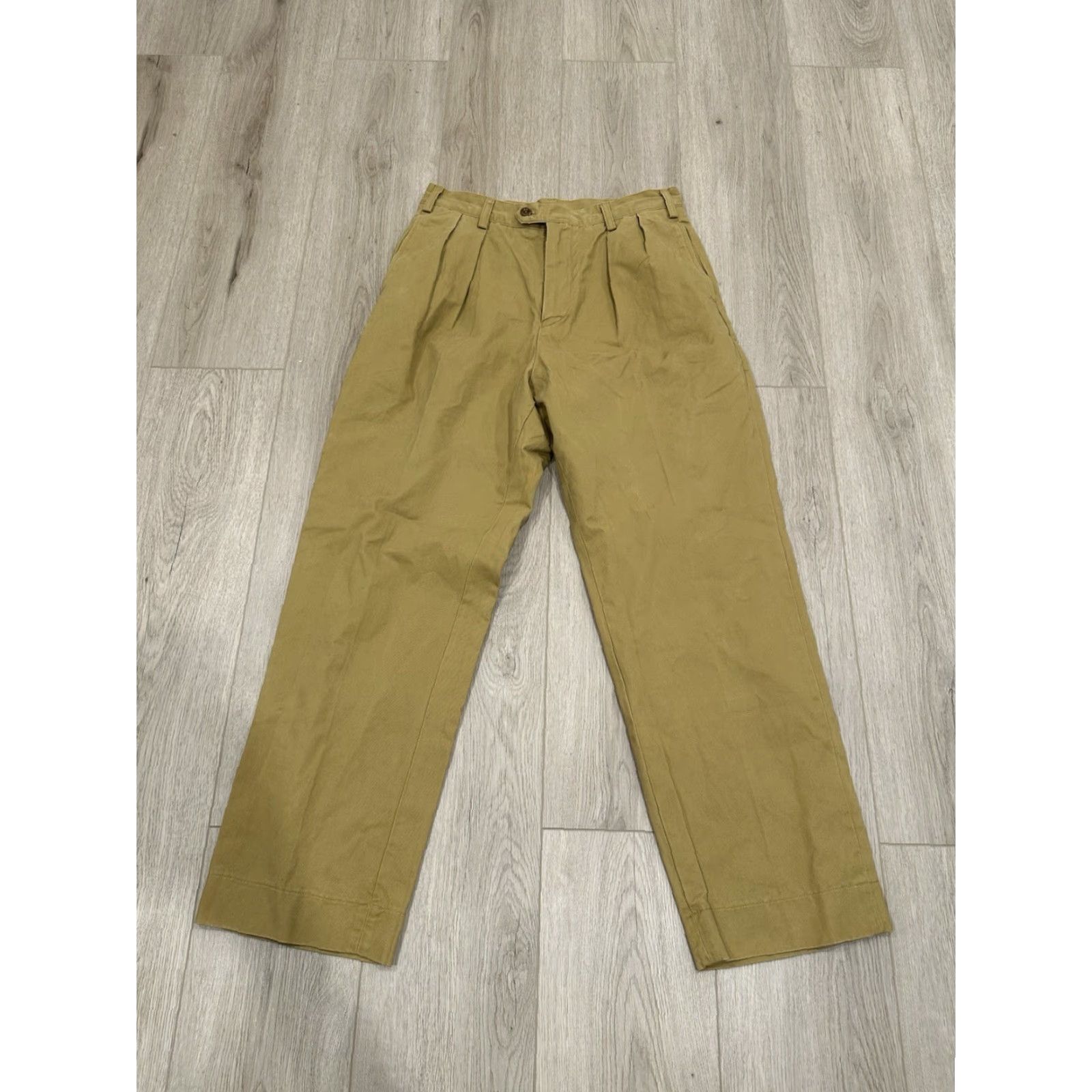 Doublet non-stock mfg Chino Pants Men 31x29 Beige Cotton Pleated 1930s IVY Style High Rise Trousers - Khaki Size US 31 - 2 Thumbnail