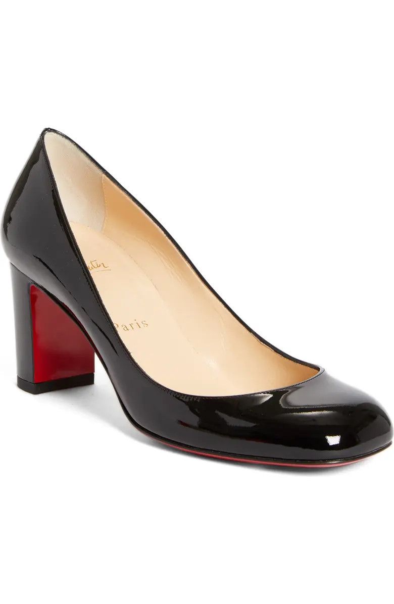 Christian Louboutin Cadrilla 70 Black Patent Leather Block Heel Classic Pump 35 Size US 5 / IT 35 - 3 Thumbnail