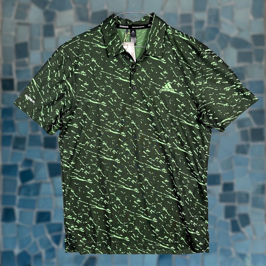 Adidas Adidas Polo Mens S Prime Blue Camo Geometric All Over Print Performance Golf Shirt Mens Small Green Geometric Polo Adidas Size US S / EU 44-46 / 1 - 1 Thumbnail