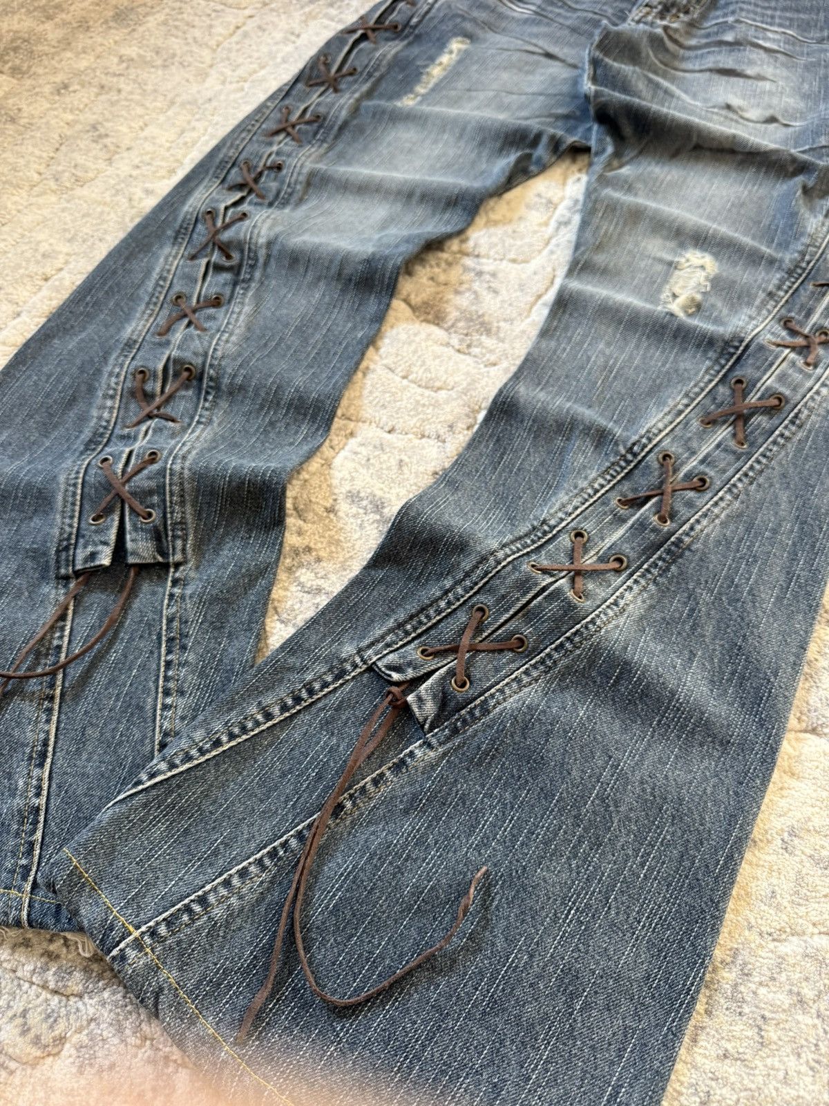 If Six Was Nine Slow Hand Jam 40 Paneled Asymmetrical Lace Up Flared Jeans Size US 32 / EU 48 - 7 Thumbnail