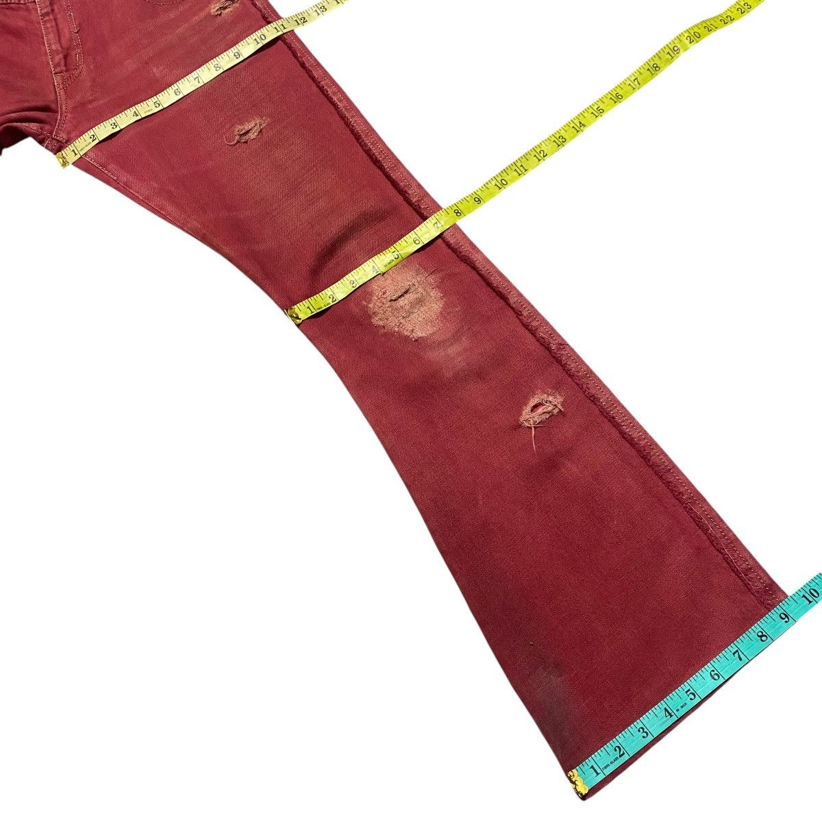 Obelisk Obelisk Red Blood Hole Distressed Denim Flare Jeans Size US 29 - 21 Thumbnail