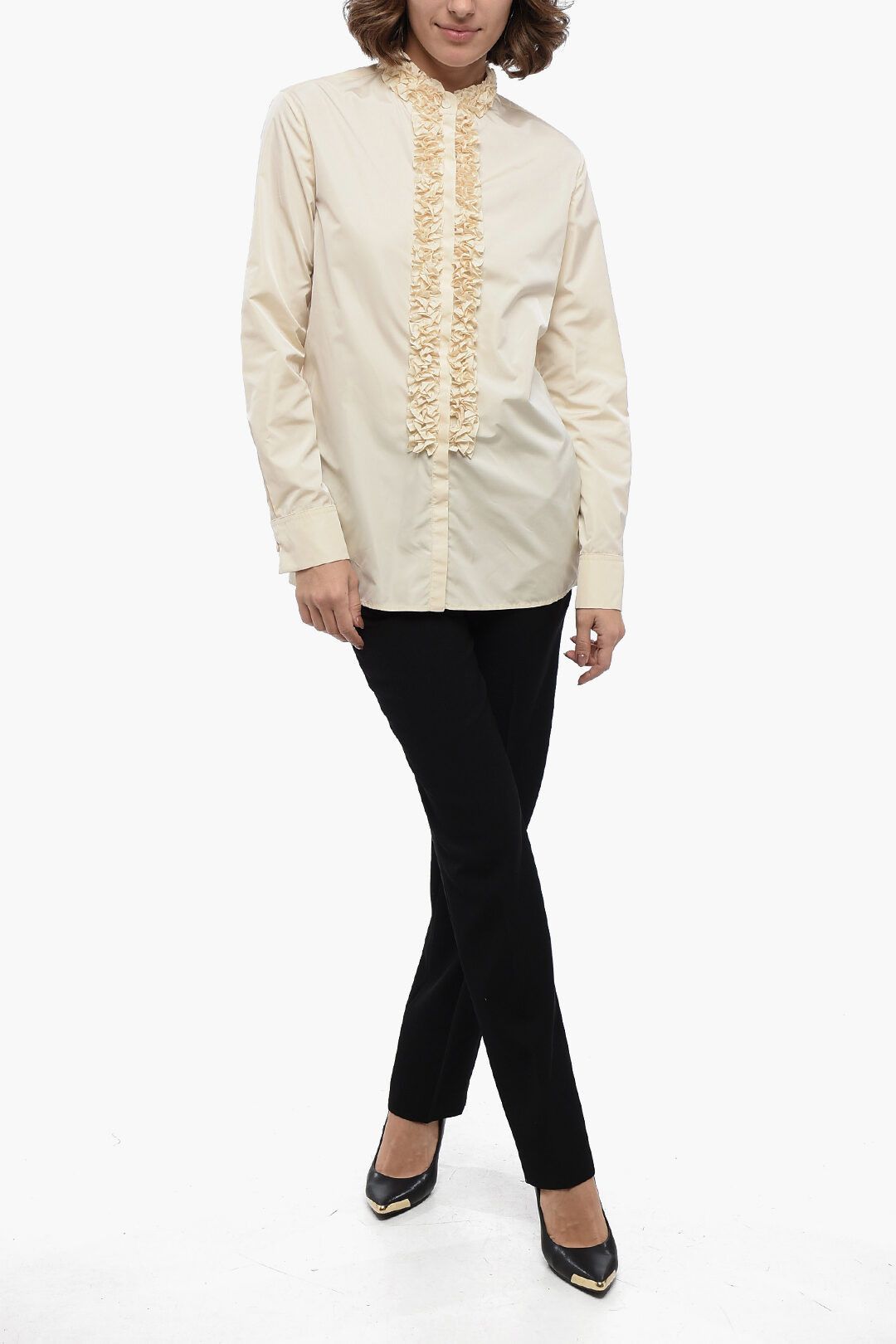 Jil Sander og1mm1225 Mandarin Collar Nylon Shirt in White Size M / US 6-8 / IT 42-44 - 3 Thumbnail