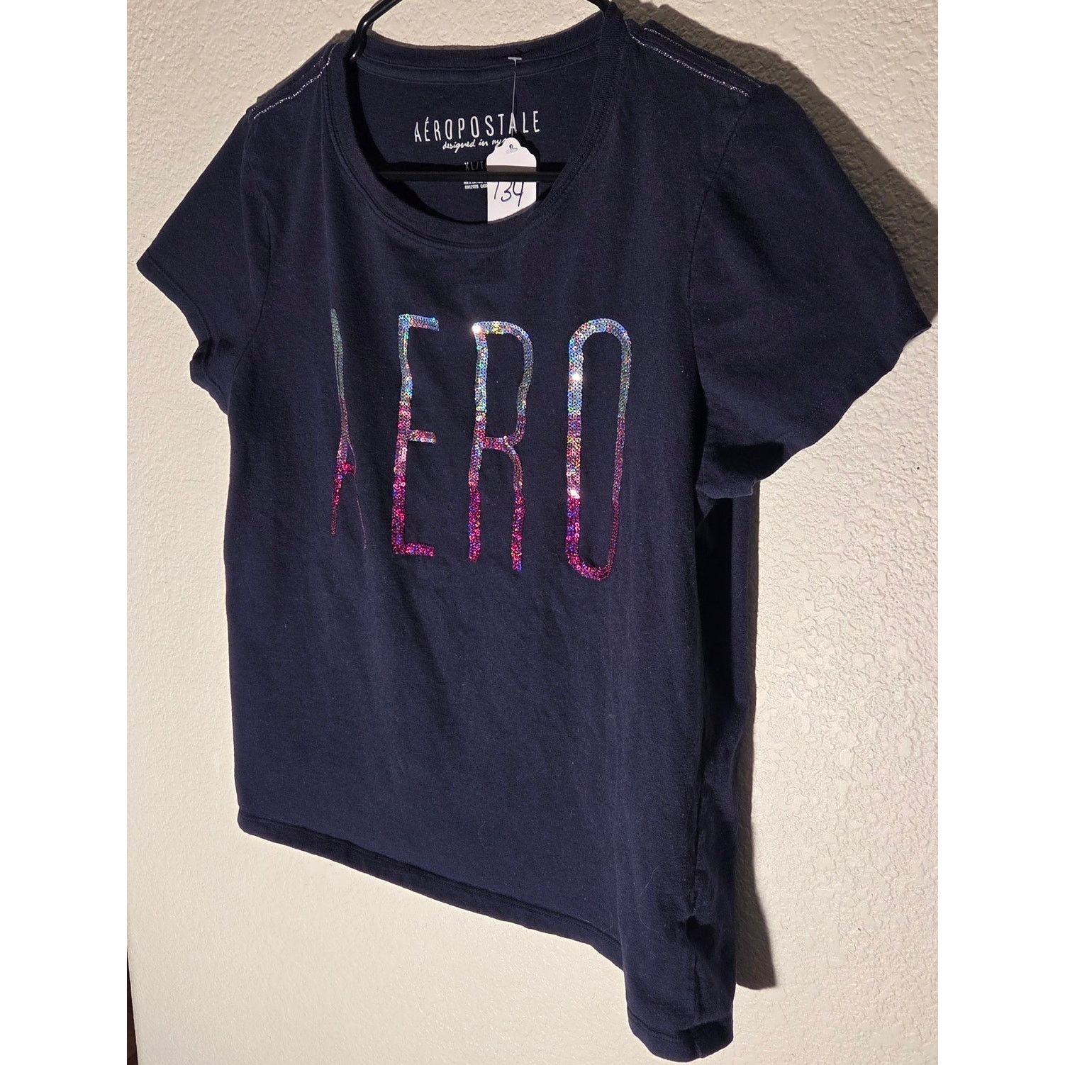 Aeropostale Aeropostale Blue Glitter Short Sleeve Tee - Girls XL Size XL / US 12-14 / IT 48-50 - 3 Thumbnail