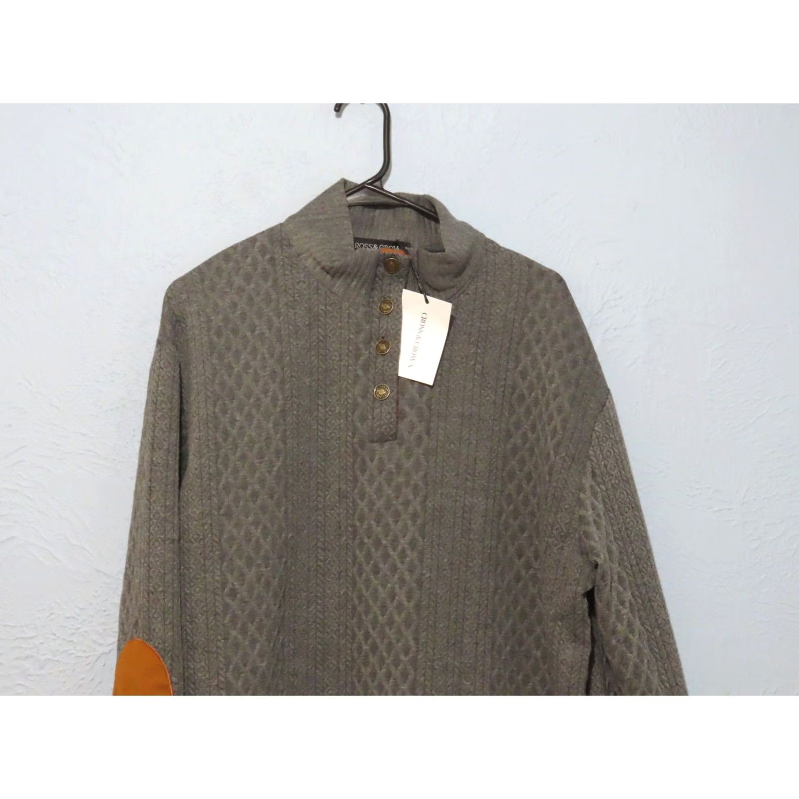 Vintage Cross & Crown Shirt Mens XL Gray Henley Sweater Sweatshirt Elbow Patch Button NWT Size US XL / EU 56 / 4 - 3 Thumbnail
