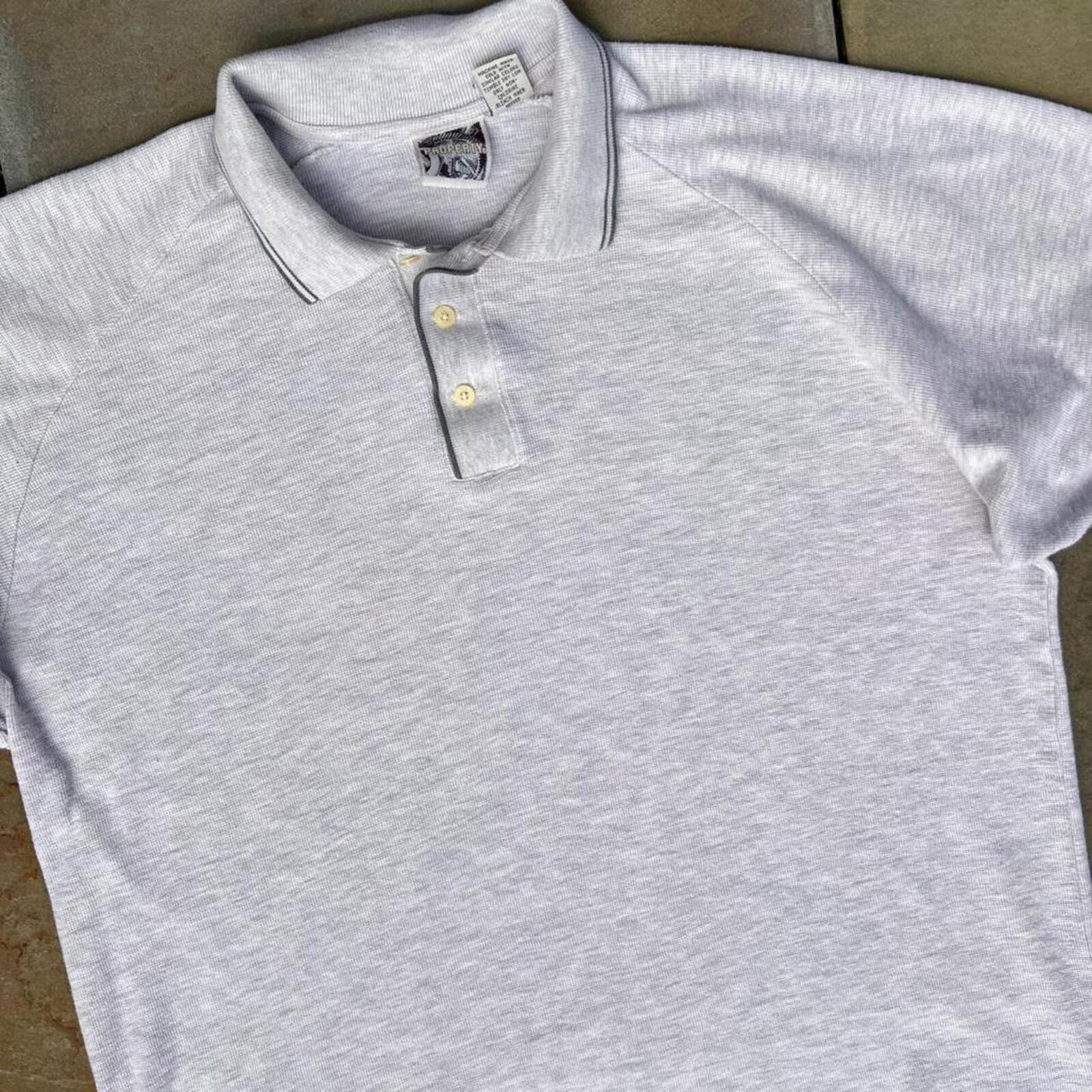 Vintage Neo-Vintage 90s Made in USA Cream Grey Waffle Knit Polo Size US M / EU 48-50 / 2 - 2 Thumbnail
