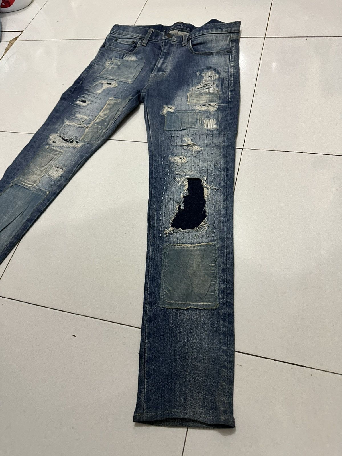 Vintage VTG 🇯🇵 GLAMP Skinny Patchwork Distress Denim Size 1 Size US 30 / EU 46 - 4 Thumbnail