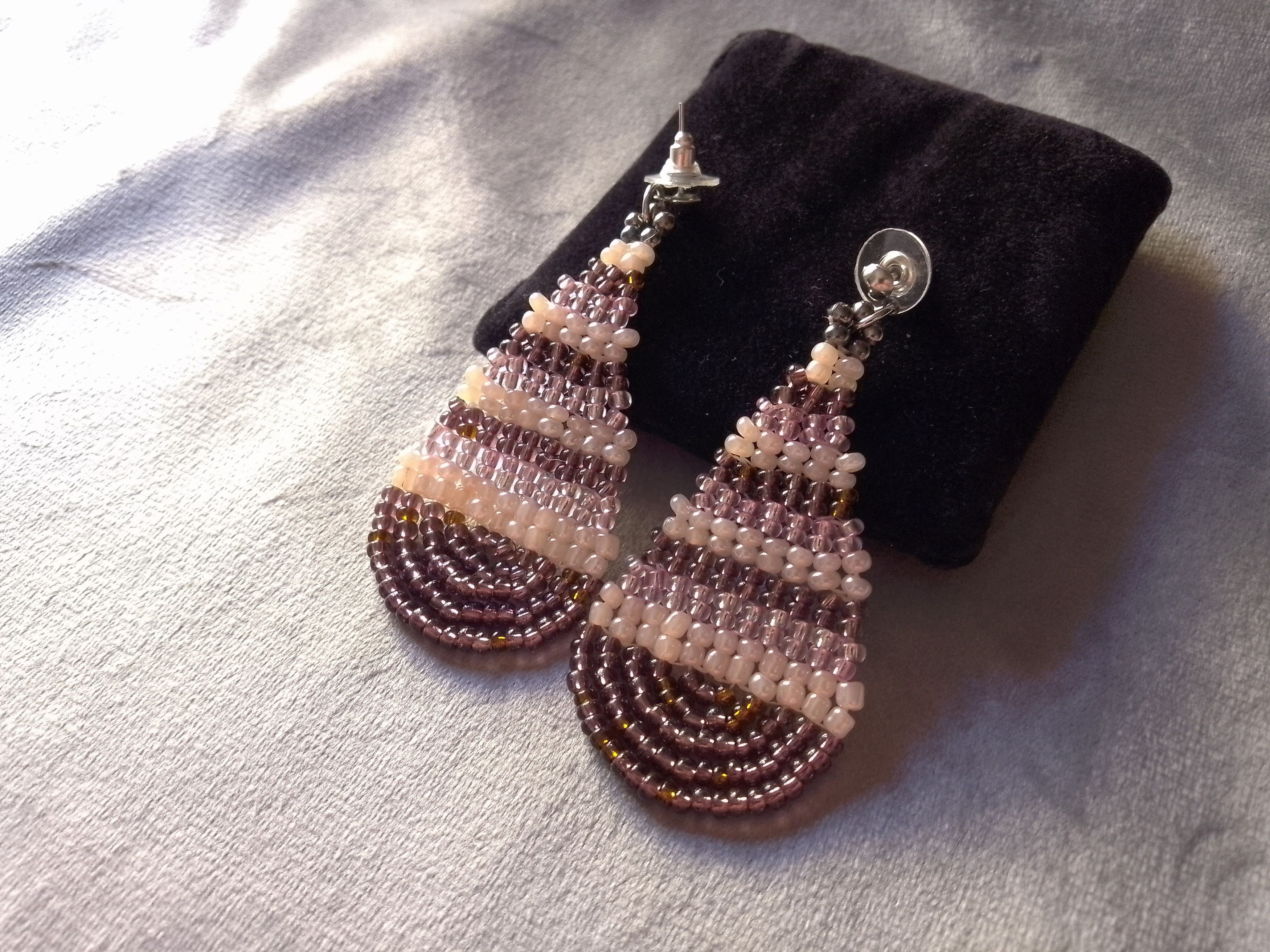Handmade Earrings Teardrop Soft Pink Brown Ethnic Styles Beaded Size ONE SIZE - 1 Thumbnail
