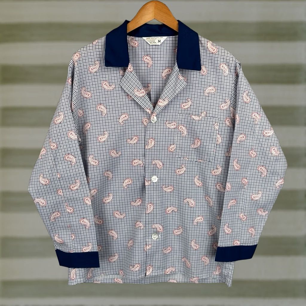 JCPenney VINTAGE Towncraft Pajama Shirt Mens Medium Blue White Paisley 70s Knit Pajama Top Shirt Mens Size US M / EU 48-50 / 2 - 1 Thumbnail