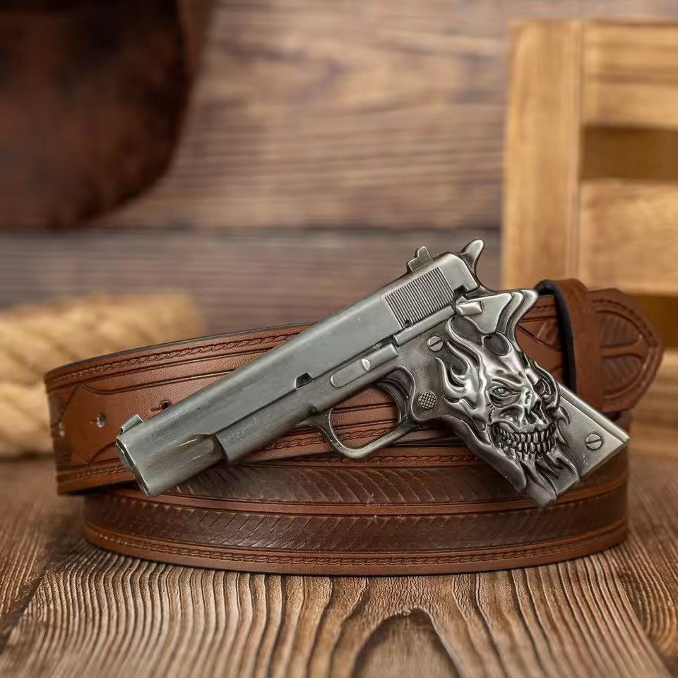 Japanese Brand ghost head pistol buckle Pu Leather belt Size ONE SIZE - 1 Thumbnail