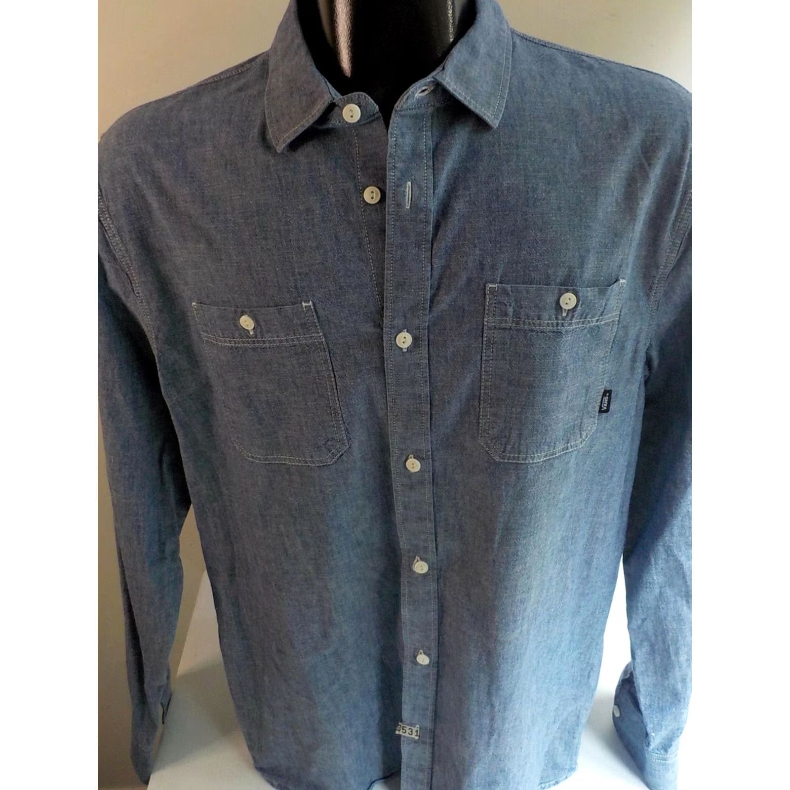 Vans VANS Button Front Shirt Blue 100% Cotton Long Sleeve L Mens Off the Wall Pocketed Shirt Front Button-Up Regular Fit Shrug Size US L / EU 52-54 / 3 - 2 Thumbnail
