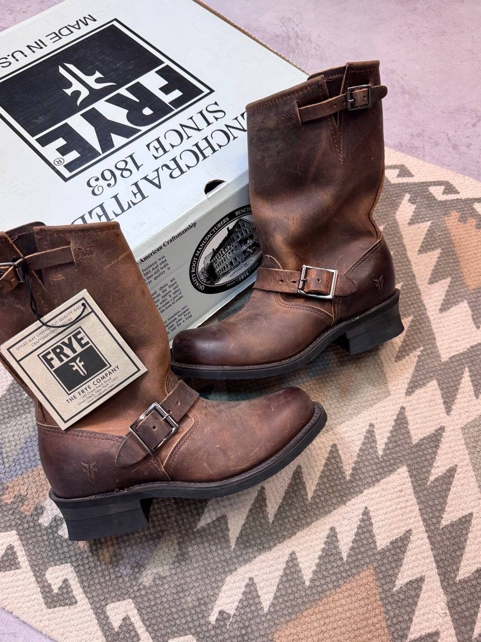 New! Frye Brown Leather Buckle Moto Boots Women's Size 36