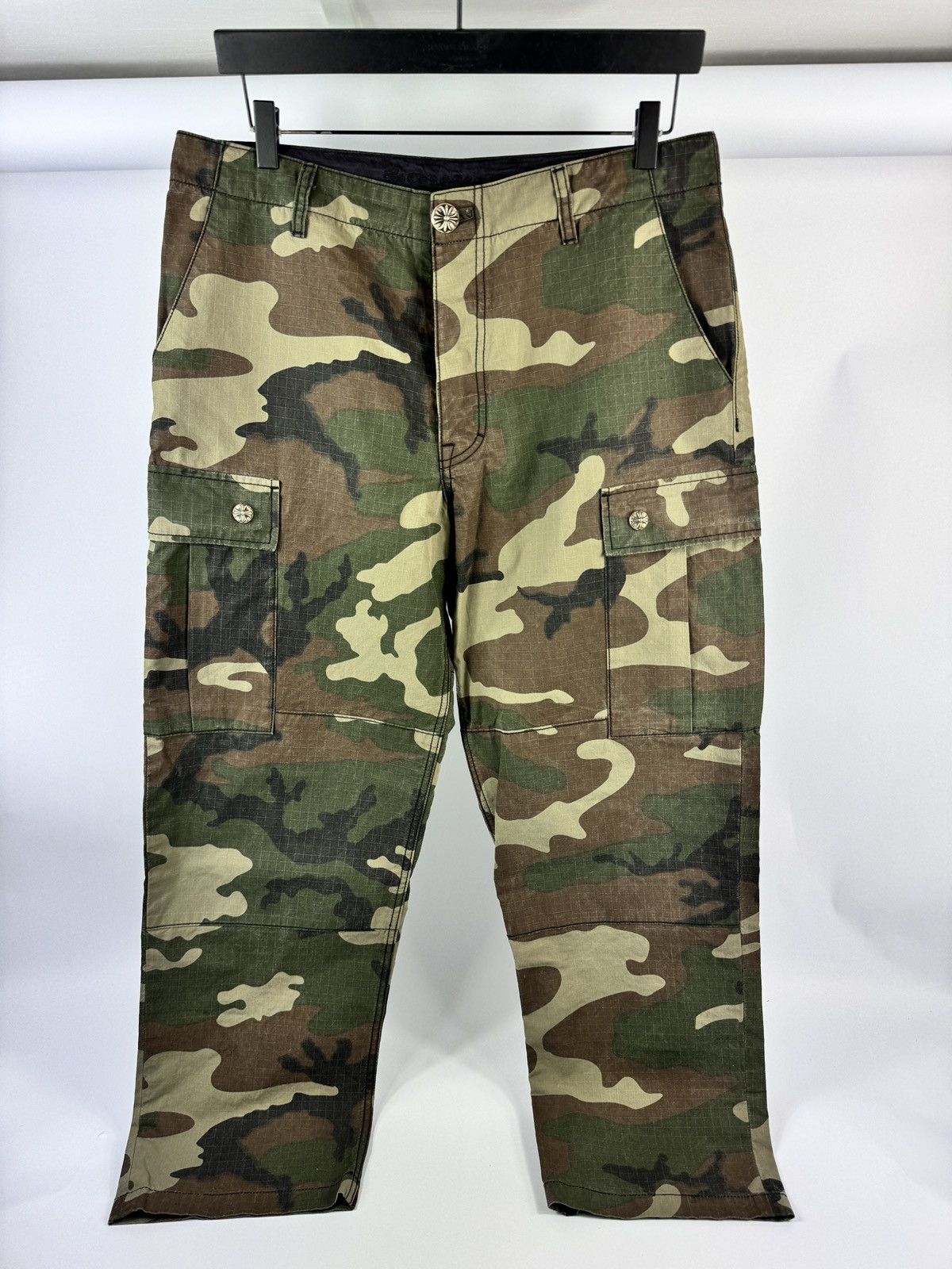 Chrome Hearts SINGLE LEATHER CROSS CAMOUFLAGE CARGO PANTS Size US 34 / EU 50 - 1 Thumbnail