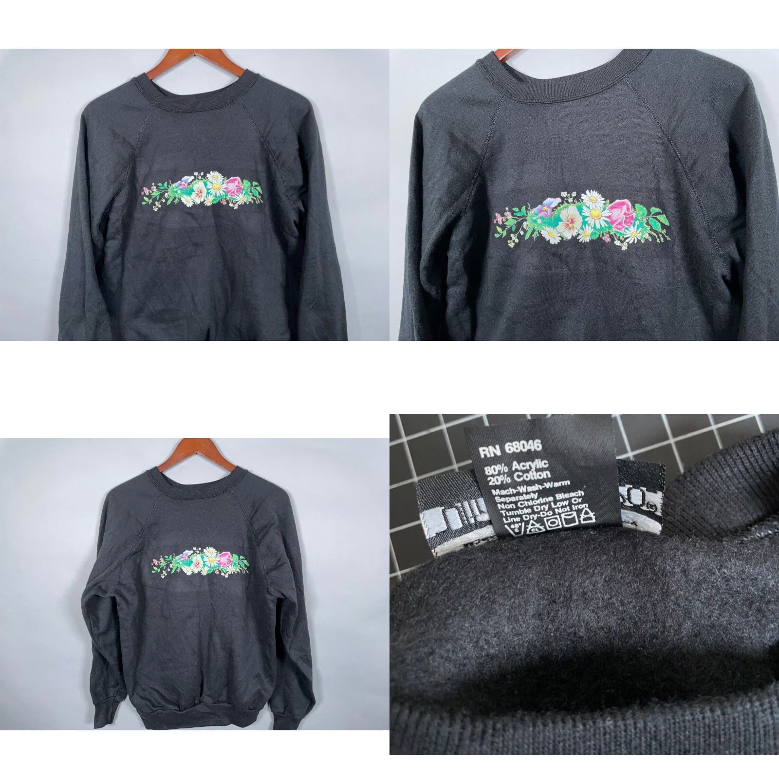 Tultex VINTAGE Tultex Floral Print Sweatshirt Womens Large Black Graphic Lightweight 80s Nature Casual Size L / US 10 / IT 46 - 8 Thumbnail