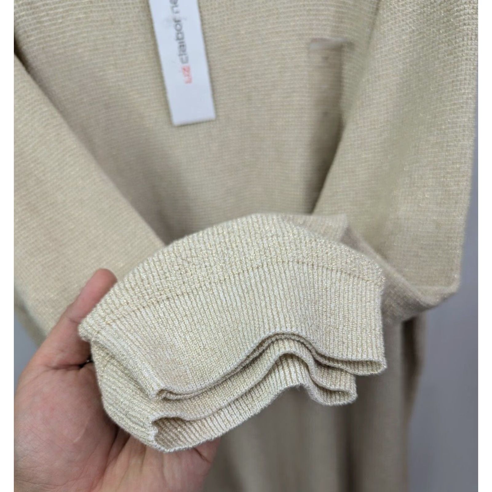 Liz Claiborne Liz Claiborne Women Plus Sweater 3X Beige Rayon Metallic Pullover Crew Neck Long Sleeve Knit Size XXL / US 16-18 / IT 52-54 - 4 Thumbnail
