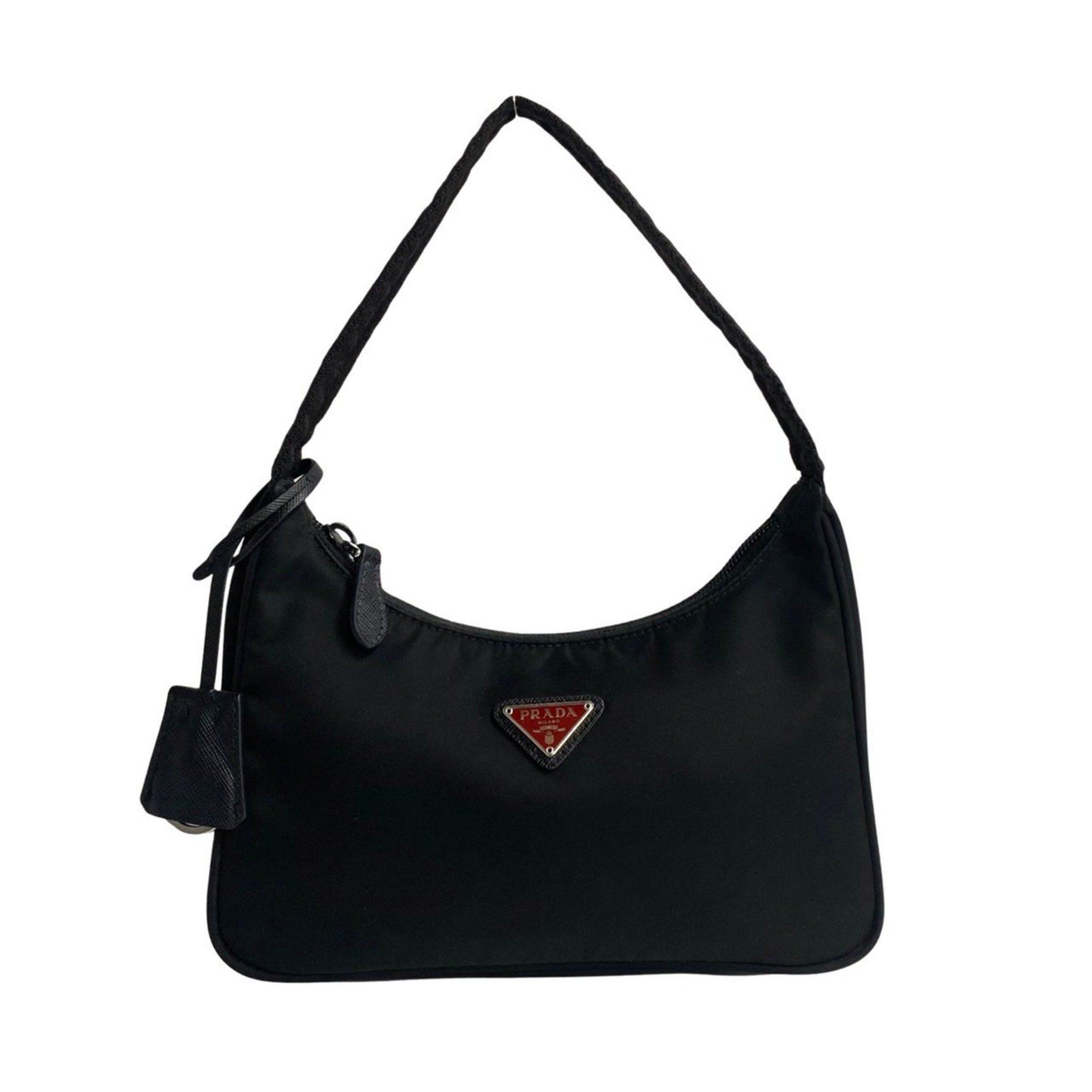 image of Prada Re Edition 2000 Triangular Metal Fittings Nylon Saffiano Leather Handbag Black 82957, Women's