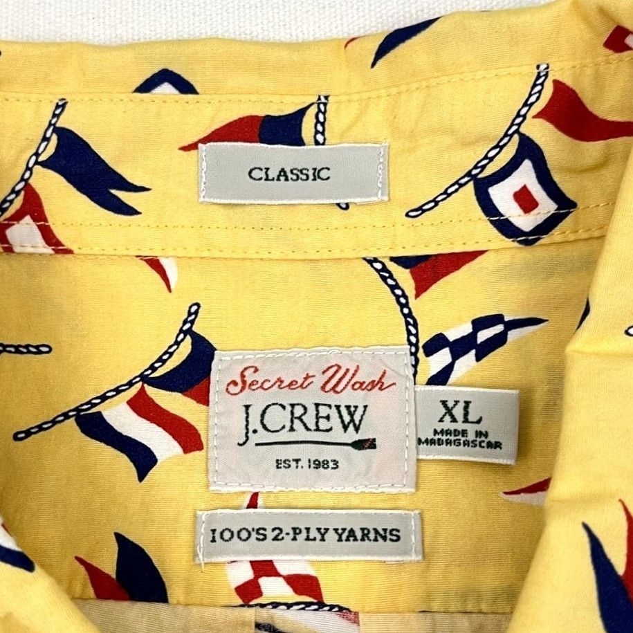 J.Crew J.CREW Shirt Mens XL Yellow Flag Sailing Nautical 100's 2-Ply Yarns Button-Up Short Sleeve Casual Classic Outdoor Size US XL / EU 56 / 4 - 3 Thumbnail