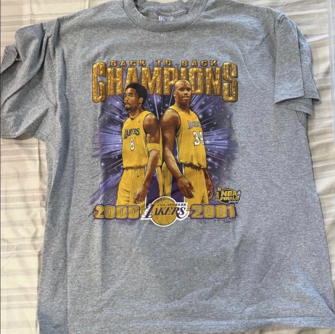 image of Vintage Kobe Shaq Lakers Tshirt in Grey, Men's (Size XL)