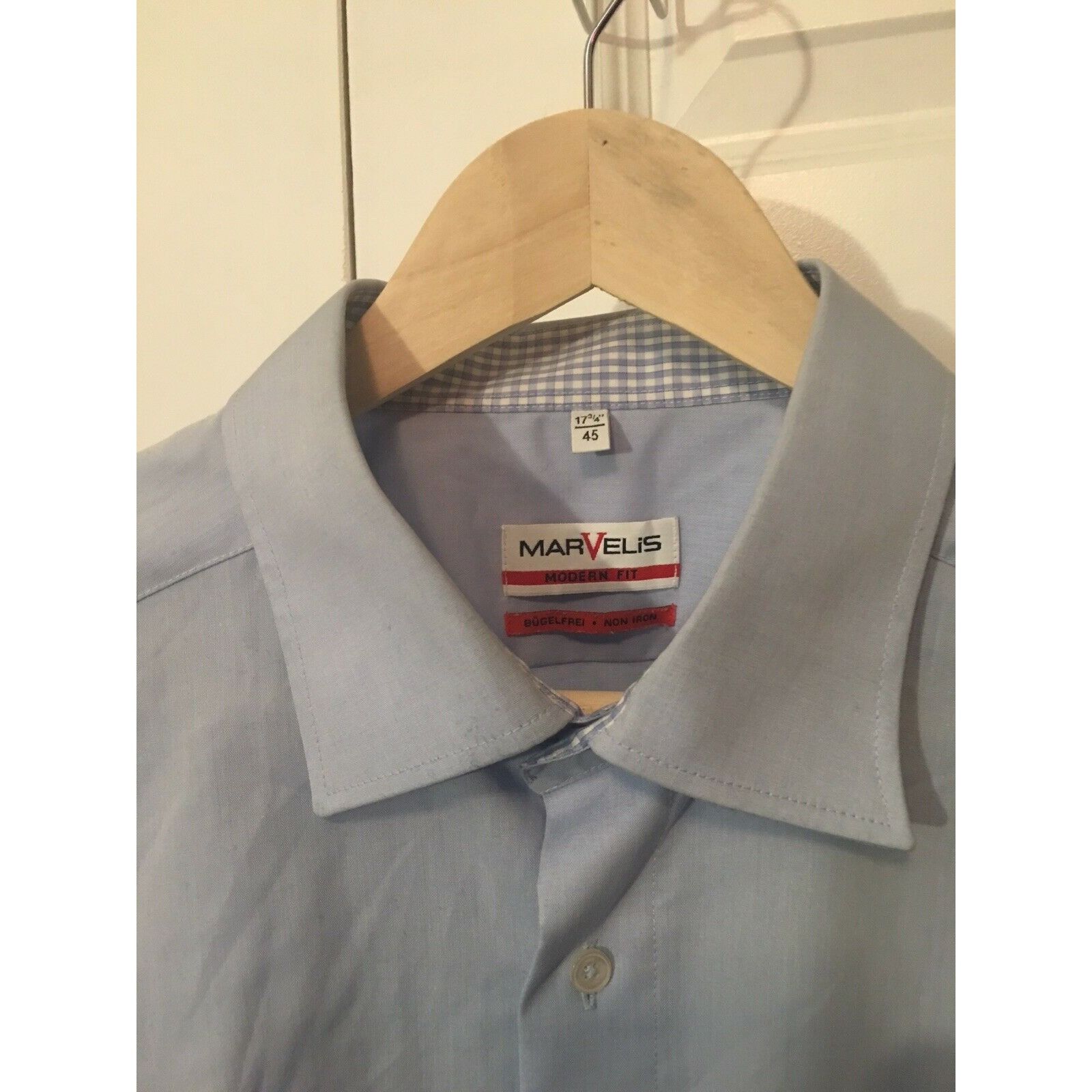 Other Marvelis Dress Shirt Blue Modern Fit Size 17 3/4 Non Iron Size US XL / EU 56 / 4 - 3 Thumbnail