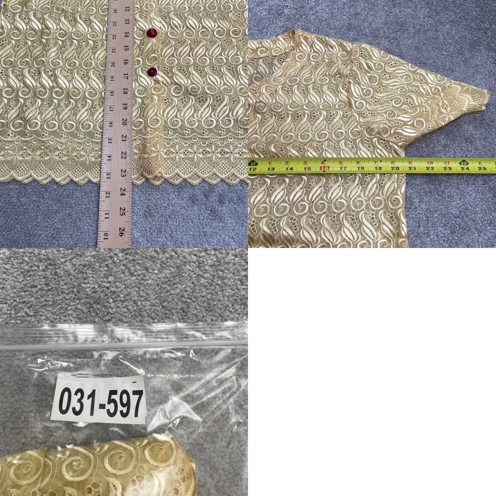 Nique VINTAGE Unbranded Embroidered Blouse Womens Large Gold Button Down Top Size L / US 10 / IT 46 - 8 Thumbnail