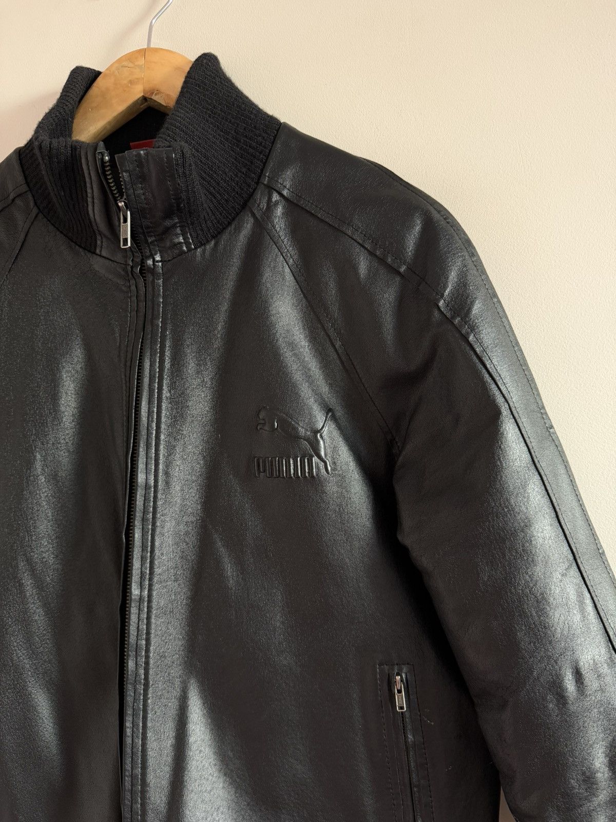 Puma Puma Vintage Black Faux Leather Bomber Jacket Size US M / EU 48-50 / 2 - 3 Thumbnail