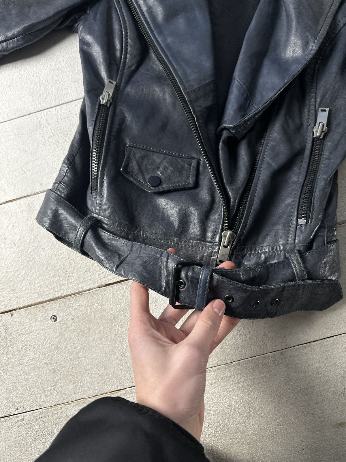 Other 🚨Y2K RICK OWENS TYPE DIRTY SLIM FIT ZIP LEATHER JACKET Size S / US 4 / IT 40 - 8 Thumbnail