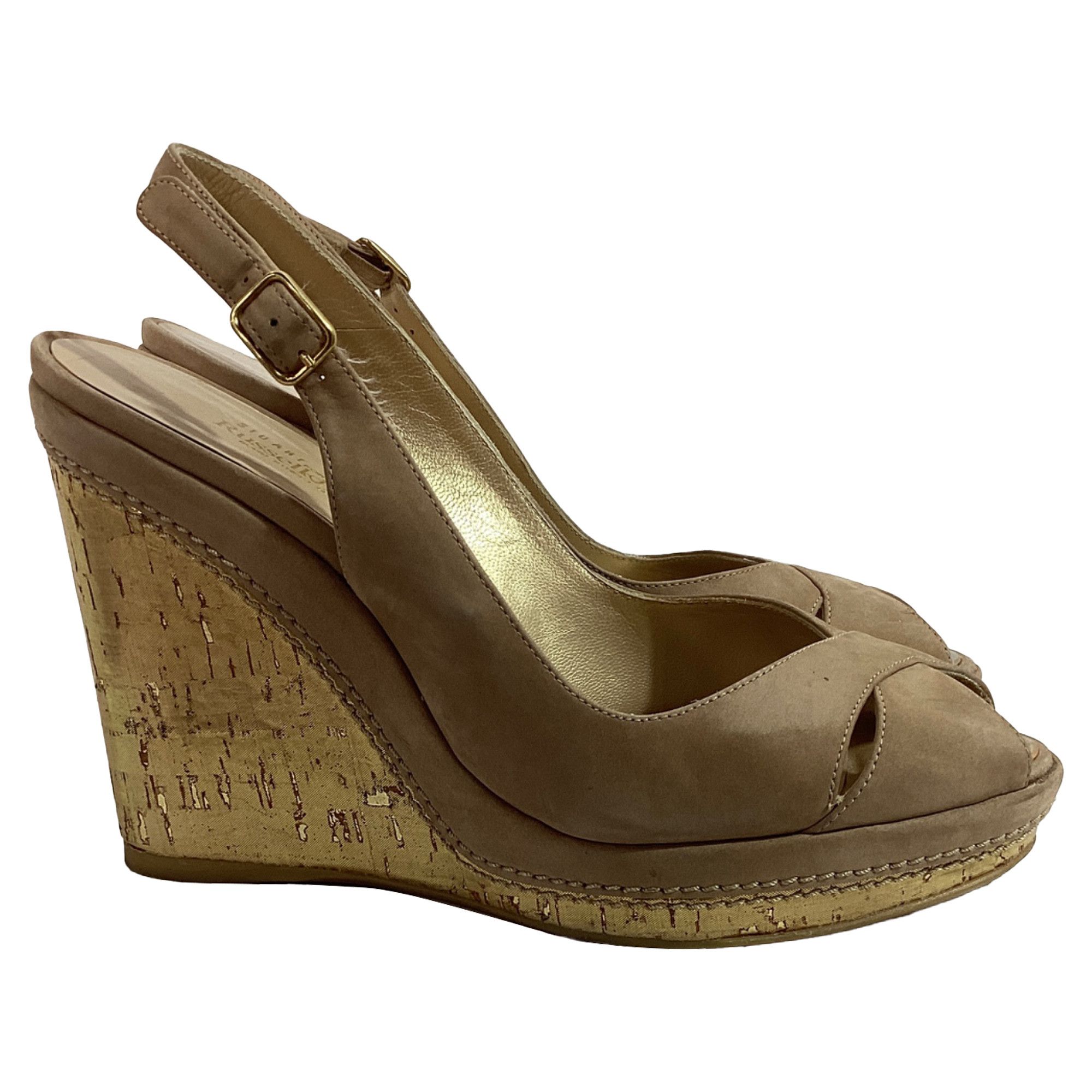 Stuart Weitzman Stuart Weitzman Peep-Toe Slingback Wedge Pumps in Brown Sue Size US 9.5 / IT 39.5 - 1 Thumbnail