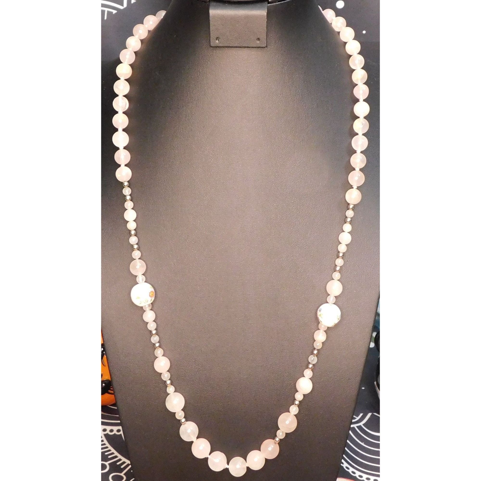 Other Vintage Coquette Floral Rose Quartz Beaded Necklace With Cer Size ONE SIZE - 1 Thumbnail