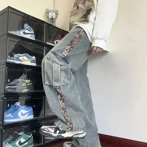 Flowers Patchwork Cargo Denim Pant