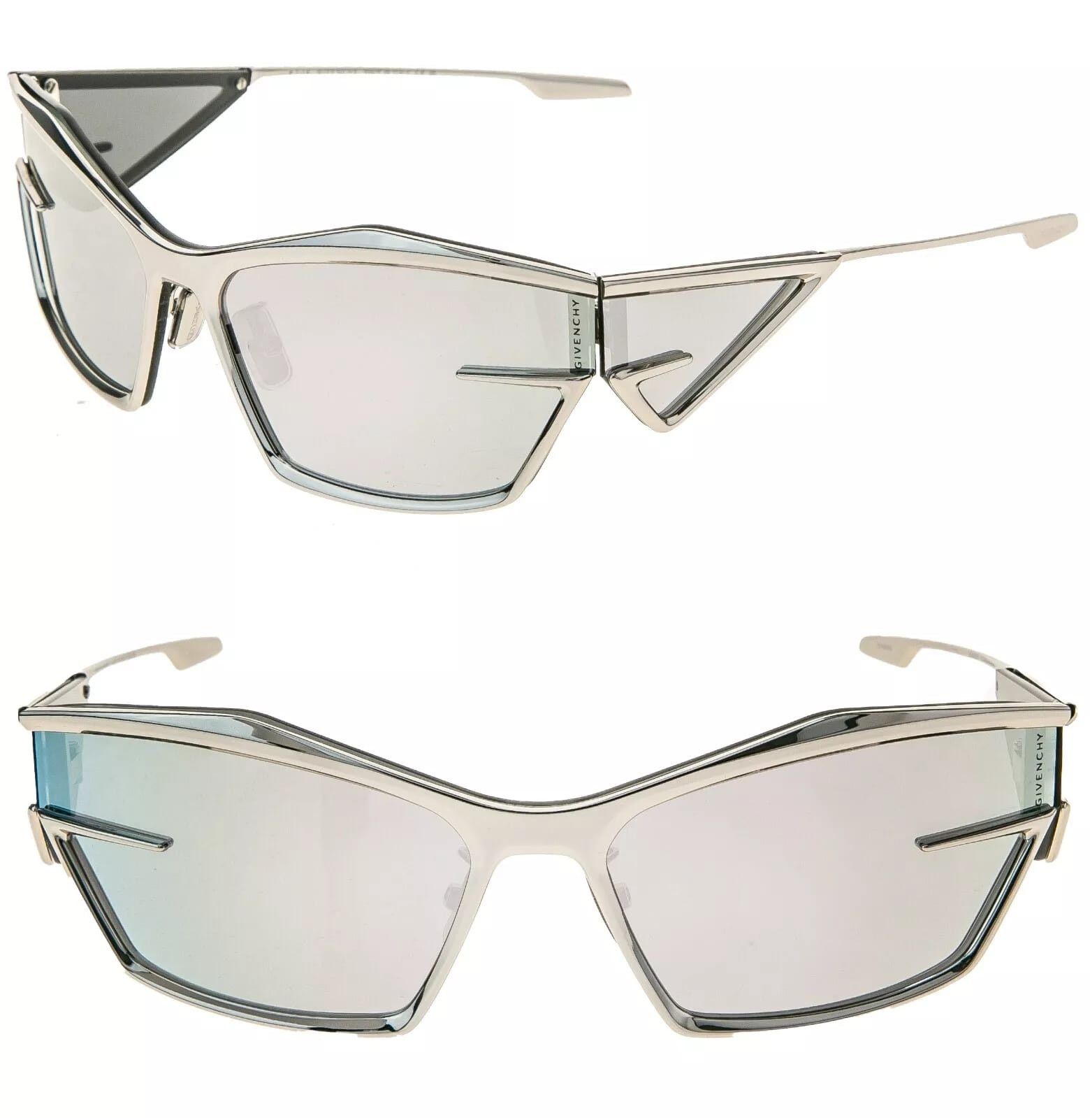 Givenchy GV40066U 16A Sunglasses Silver Shield Frame, Smoke Lenses Givenchy Smoke Mirror Irregular Ladies Sunglasses GV40066U  main image 4