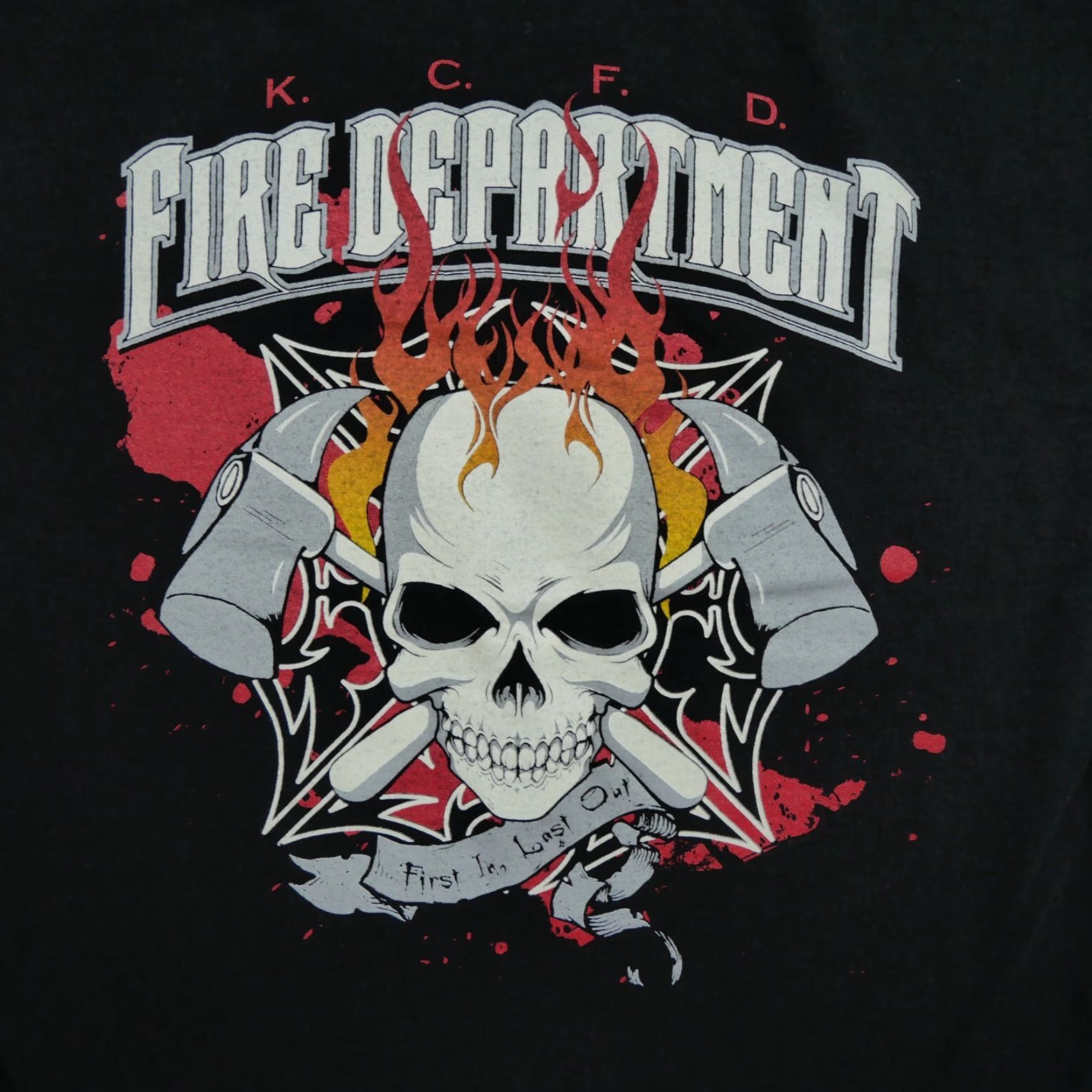 Vintage VINTAGE Fire Department T Shirt Adult Medium Black 90s KC FD Skull Kansas City Alore Mens Shirts Size US M / EU 48-50 / 2 - 6 Thumbnail