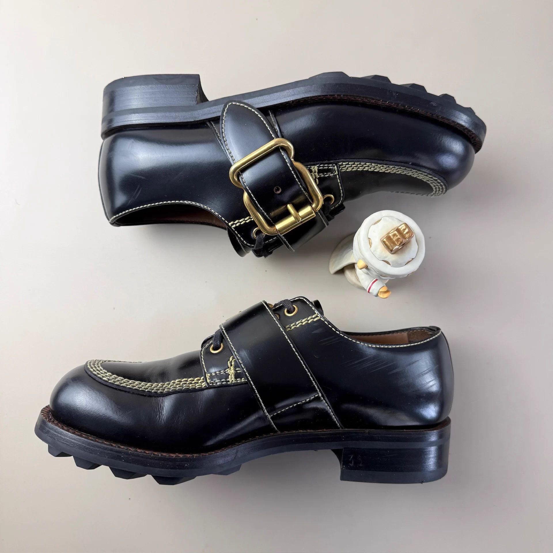 Prada Prada Black Gold Lock Platform Loafer 37 Mint Size US 6 / IT 36 - 5 Thumbnail
