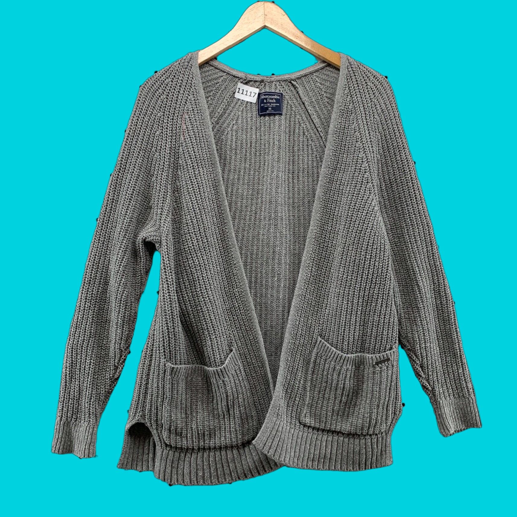 Abercrombie & Fitch VINTAGE Abercrombie & Fitch Cardigan Sweater Womens XS Gray Ribbed Knit Pockets Knit Open Front V-Neck Size XS / US 0-2 / IT 36-38 - 1 Thumbnail