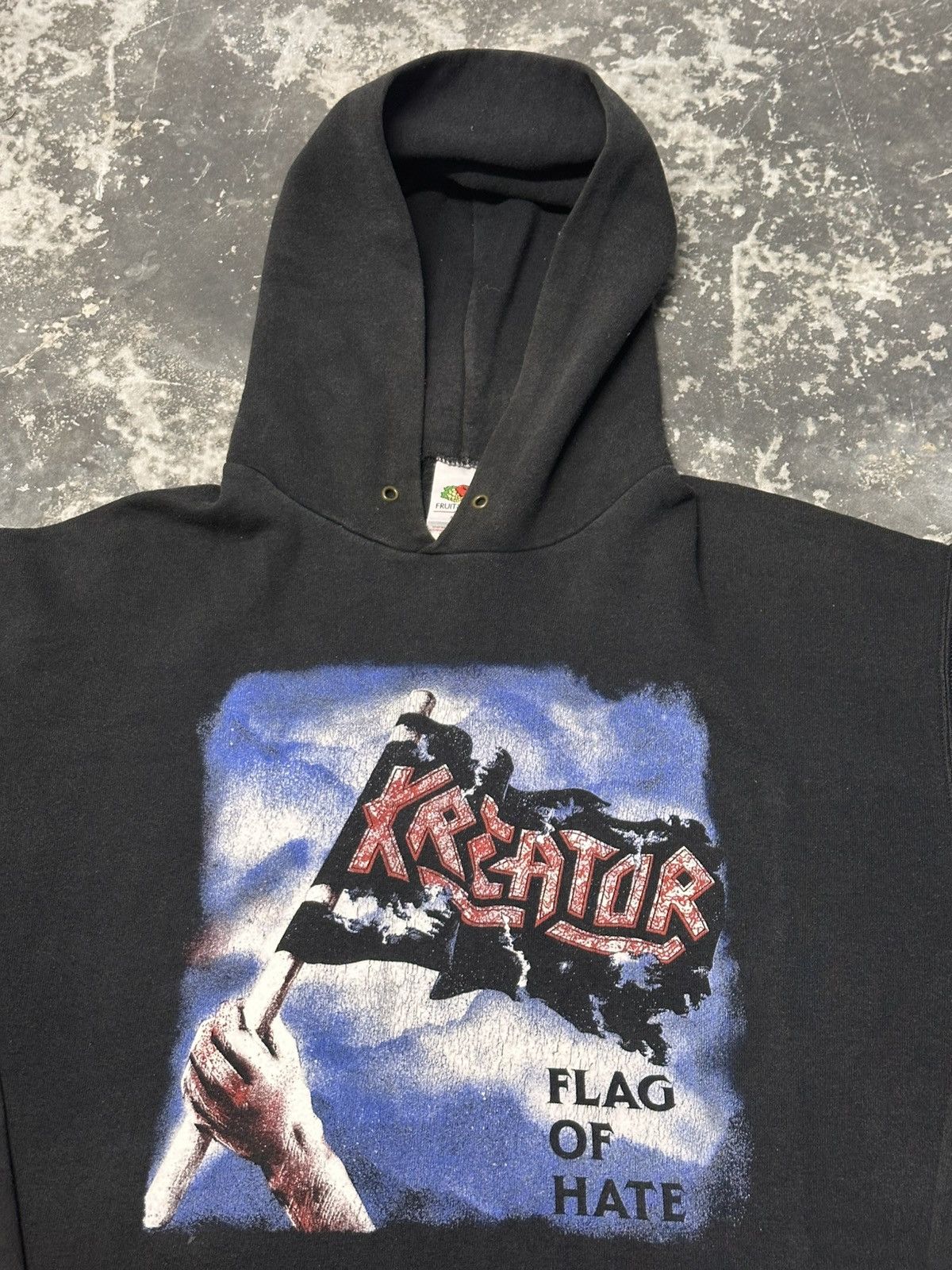 Band Tees × Vintage Vintage 90s Kreator Flag of Hate Hoodie Thrash Metal Band Size US XL / EU 56 / 4 - 4 Thumbnail