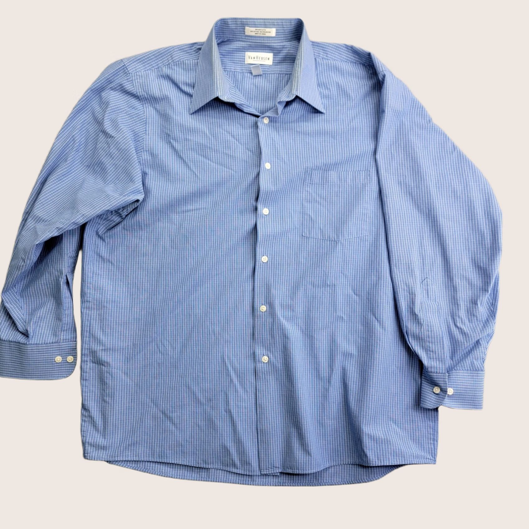 Van Heusen Van Heusen Shirt Mens XL Blue Broadcloth Button Front Wrinkle Free Regular Fit Size US XL / EU 56 / 4 - 1 Thumbnail