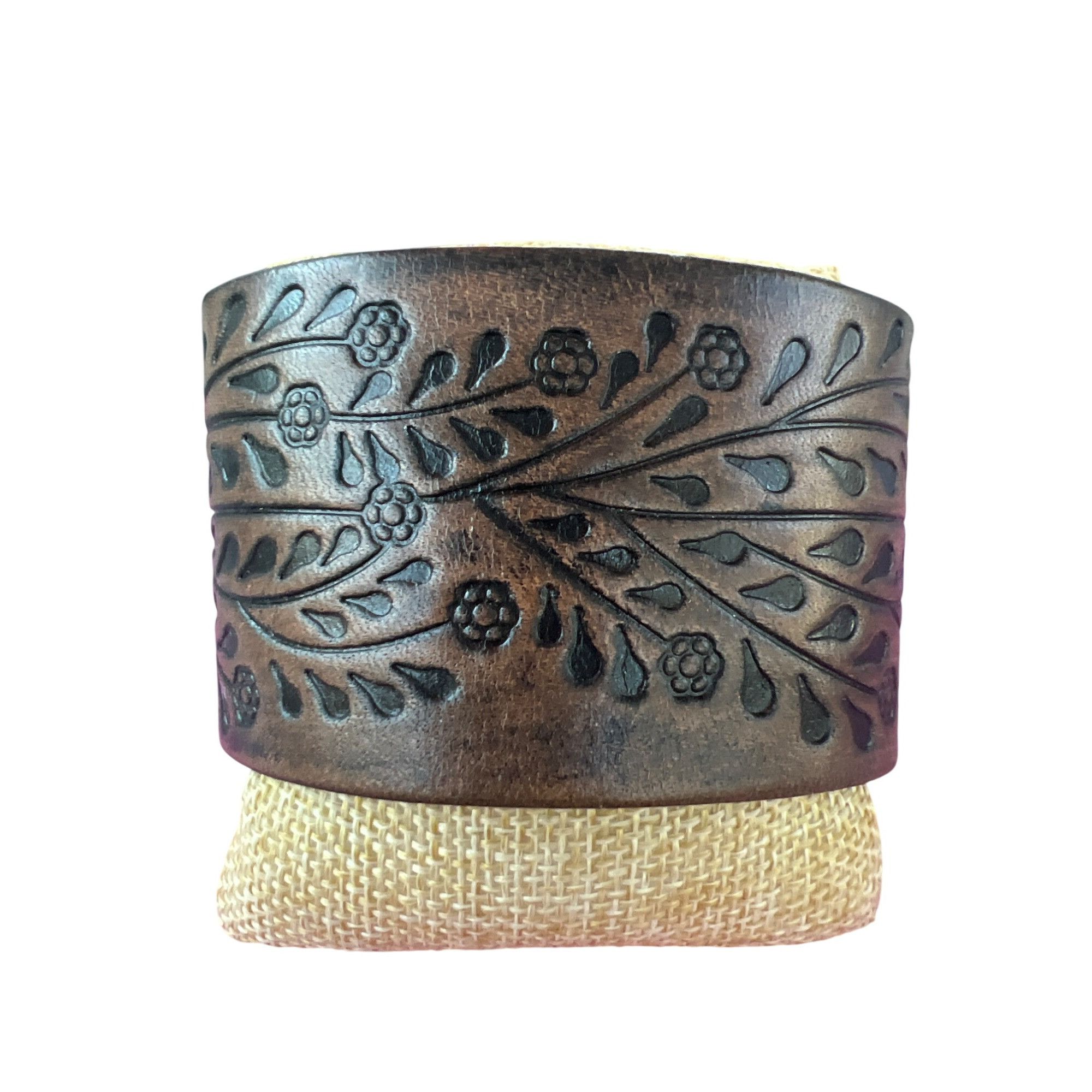 Other Faux Leather Tooled Cuff Bracelet Floral Leaves 3 Sizes 7.5" Size ONE SIZE - 1 Thumbnail
