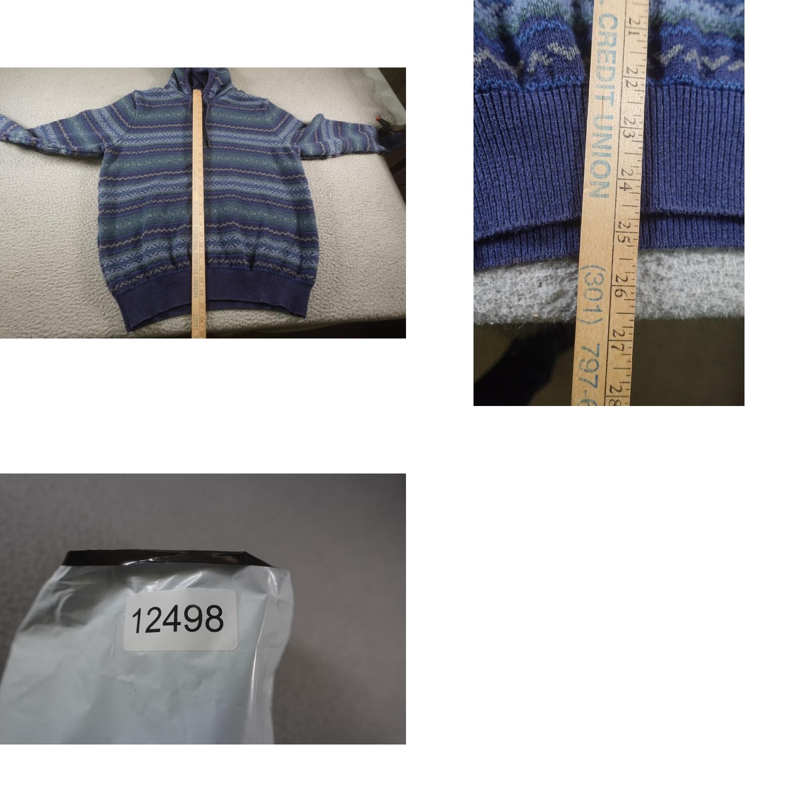 Izod Izod Geometric Hoodie Mens XL Blue Knit Crew Neck Hooded Pullover with Fair Isle Pattern Size US XL / EU 56 / 4 - 8 Thumbnail