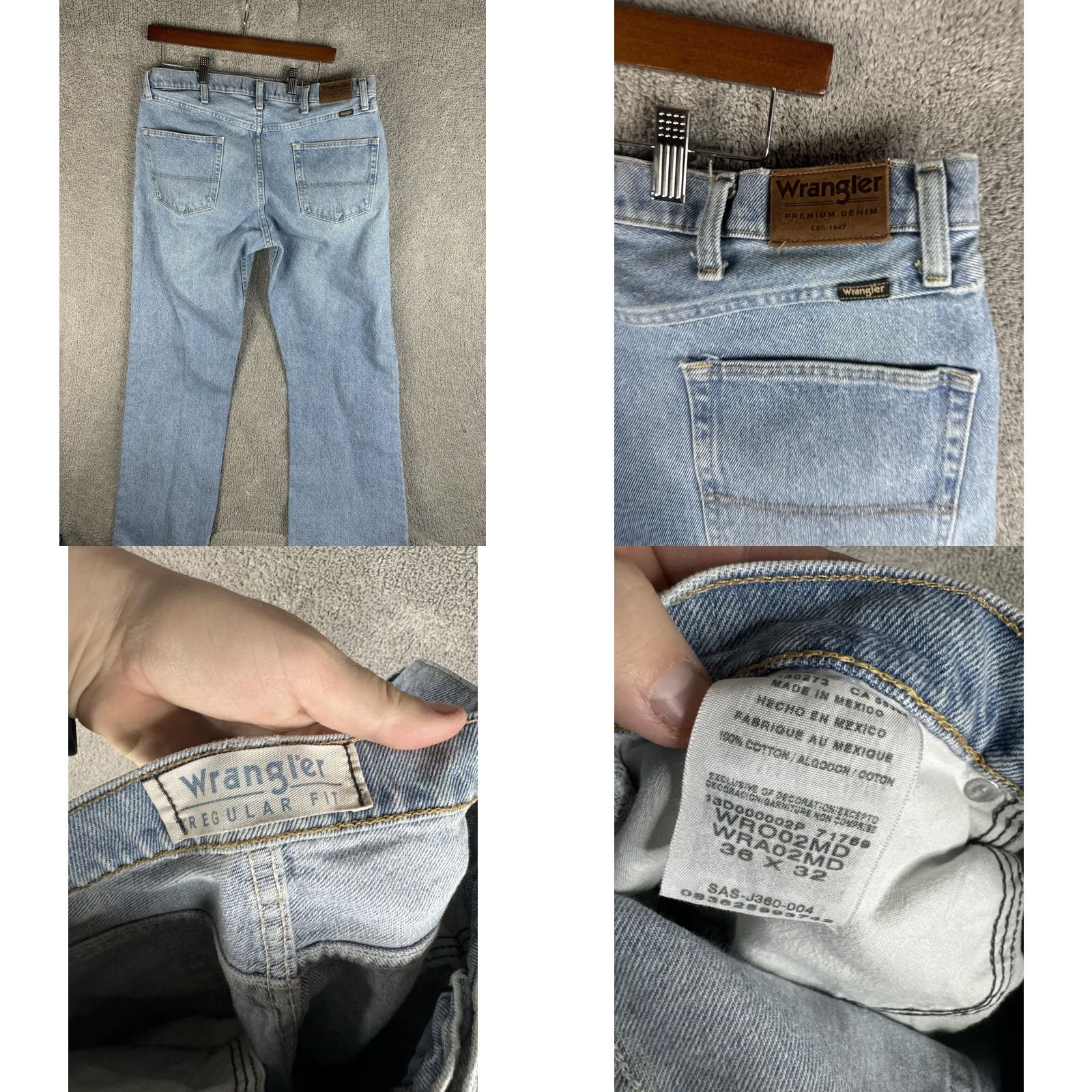Wrangler Wrangler Jeans Mens 36x32 Light Blue Regular Denim Straight Leg Premium Denim/Jeans Regular 36 Blue Mens Size US 36 / EU 52 - 9 Thumbnail