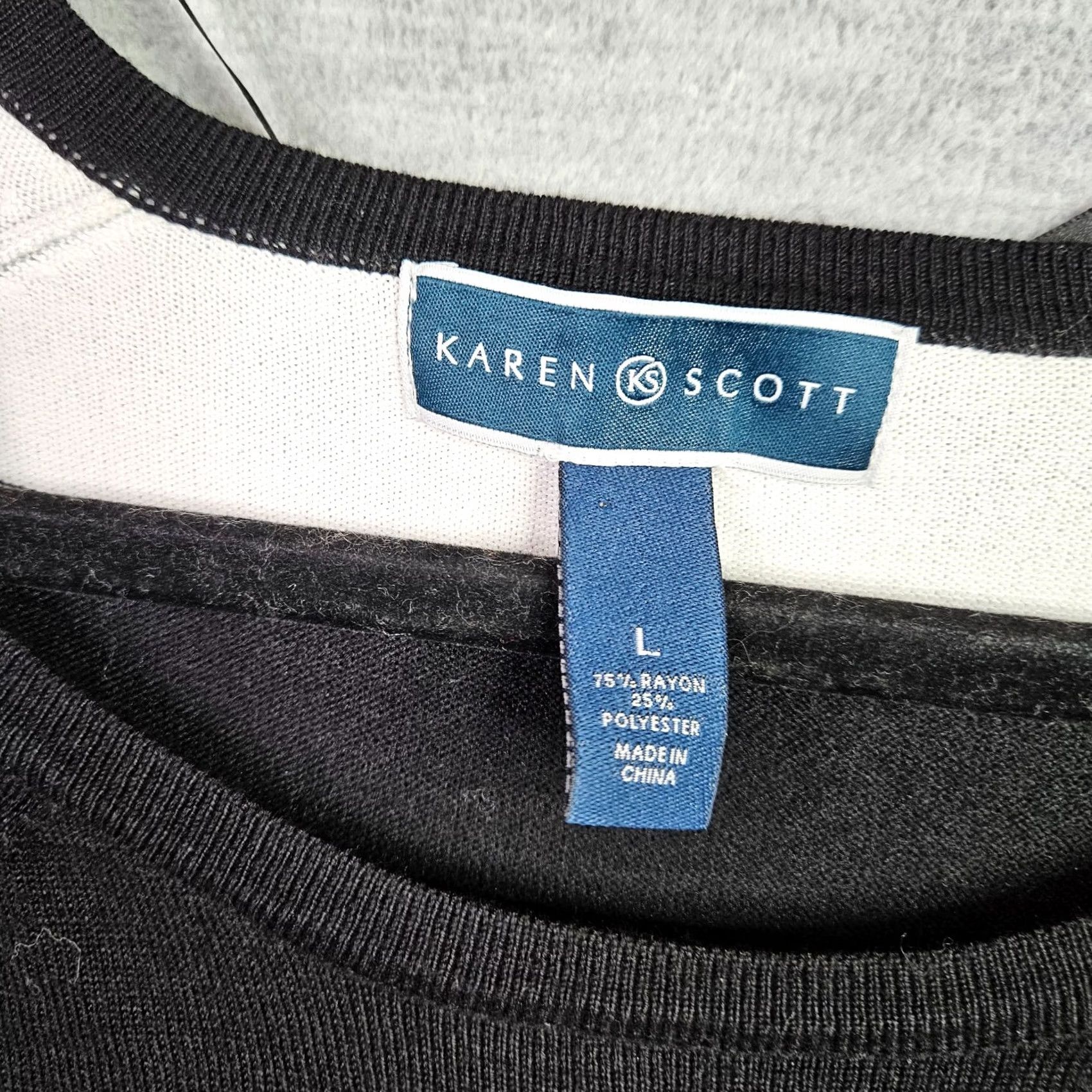 Vintage Karen Scott Women’s Sweater Top Size Large Black White Pink Gold Button Striped Casual Size L / US 10 / IT 46 - 3 Thumbnail
