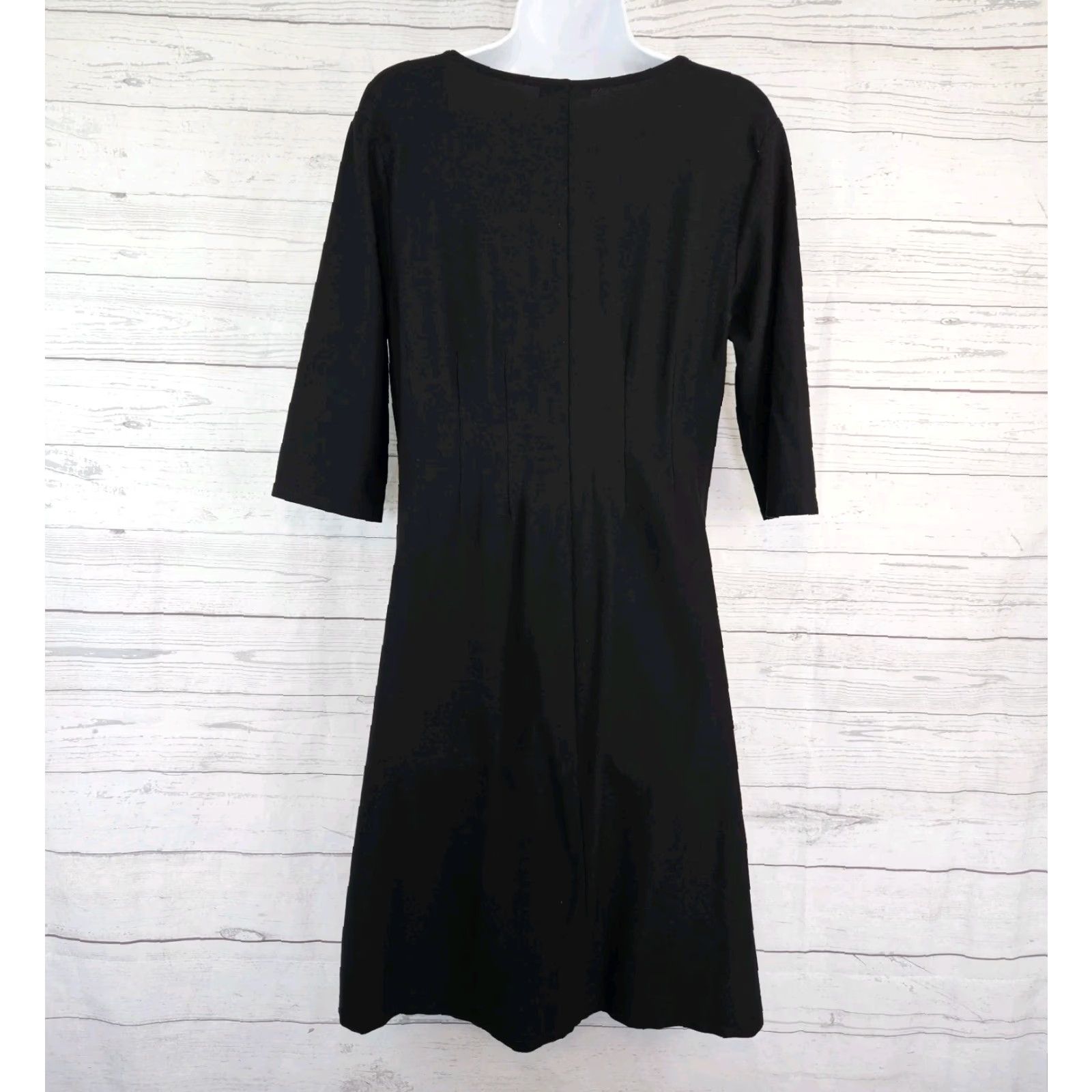 Eileen Fisher Eileen Fisher Dress Womens Solid Black 3/4 Sleeve V-Neck M Knee Length A-Line Womens **Note:** Ensure no extra text; only title. Size M / US 6-8 / IT 42-44 - 3 Thumbnail