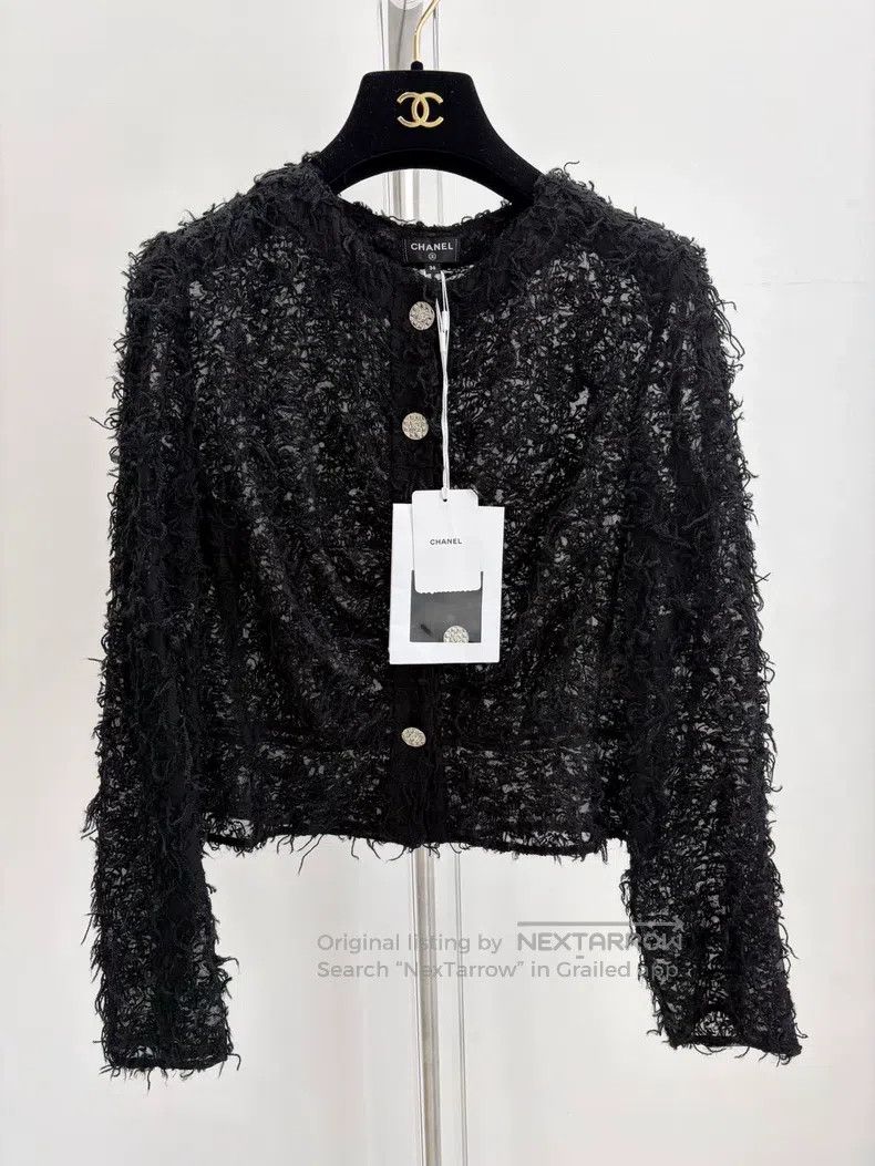 Chanel Black lace diamond button thin jacket
