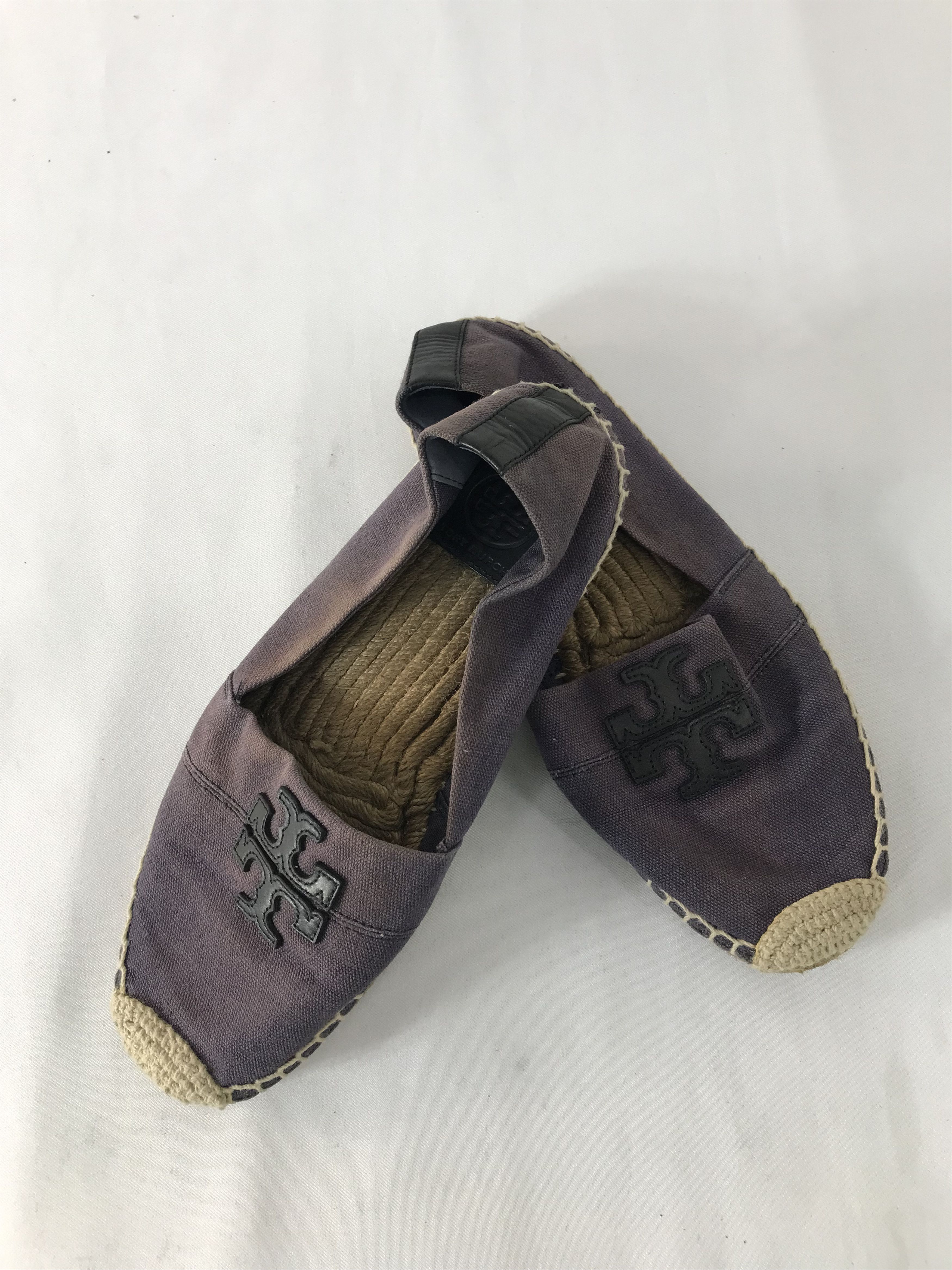 Tory Burch Canvas Patent Leather Logo Espadrille Flat Shoe