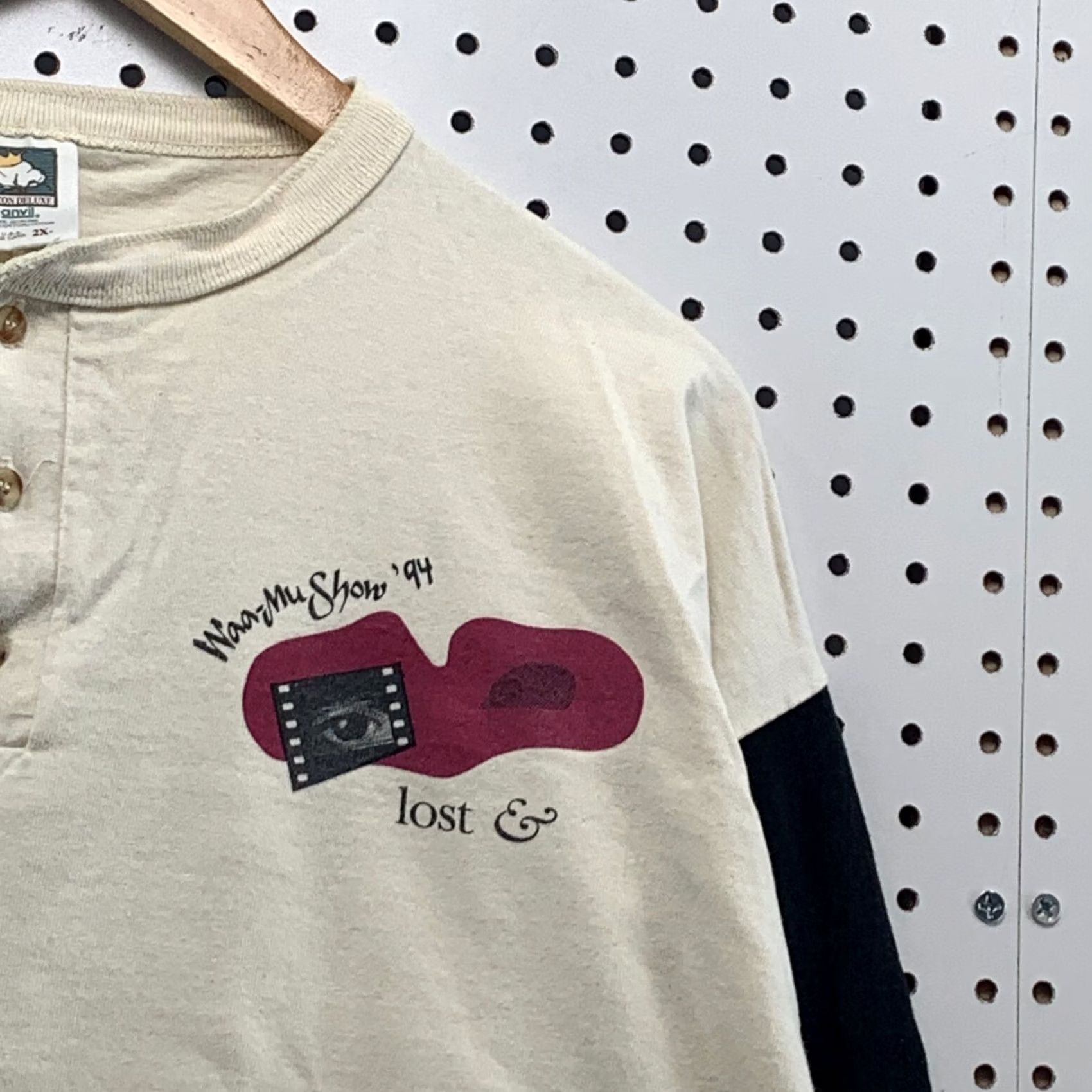 Vintage VINTAGE WAA-MU Show Henley Shirt Beige Long Sleeve Lost & Found Mens 2XL 1994 Size US XL / EU 56 / 4 - 7 Thumbnail