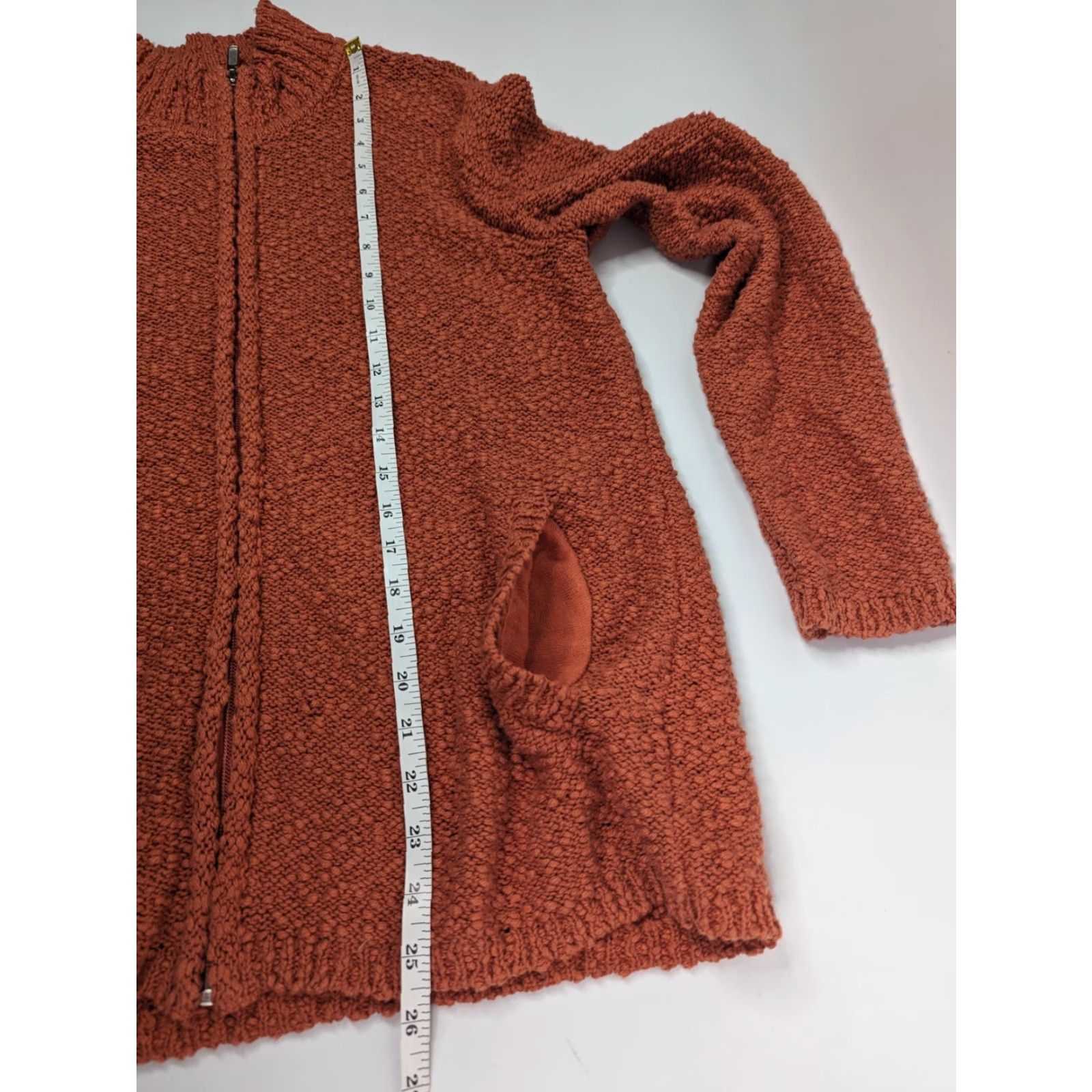 Coldwater Creek Coldwater Creek Cardigan Women’s Medium Orange Knobby Knit Mock Neck Zipper Pocket 90s Style Knit Open-Knit Casual Travel Sweater Size M / US 6-8 / IT 42-44 - 5 Thumbnail