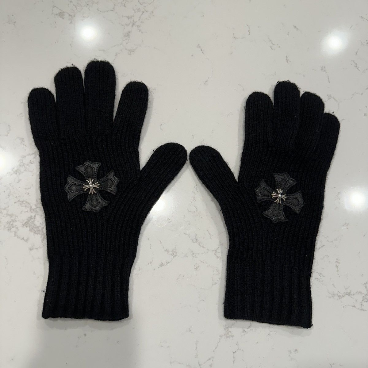 image of Chrome Hearts Cashmere Gloves in Black, Men's