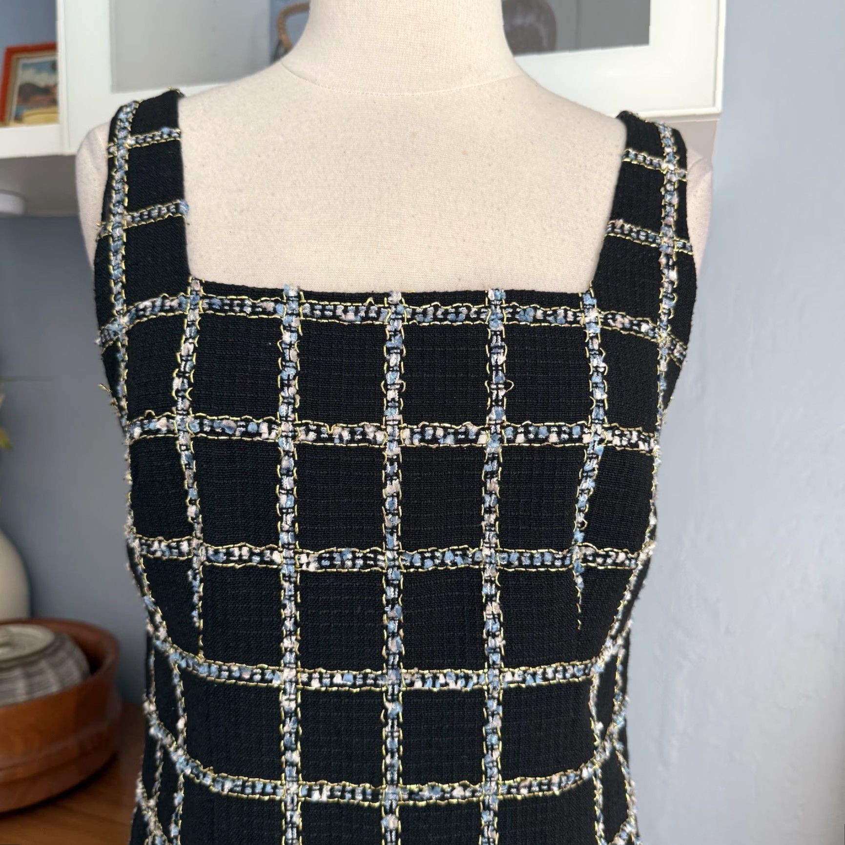 Jason Wu Jason Wu Dress Mini Sheath Black Tweed Plaid Stitching Lurex Gold Zip Square Neck Sleeveless Size S Womens Size S / US 4 / IT 40 - 2 Thumbnail